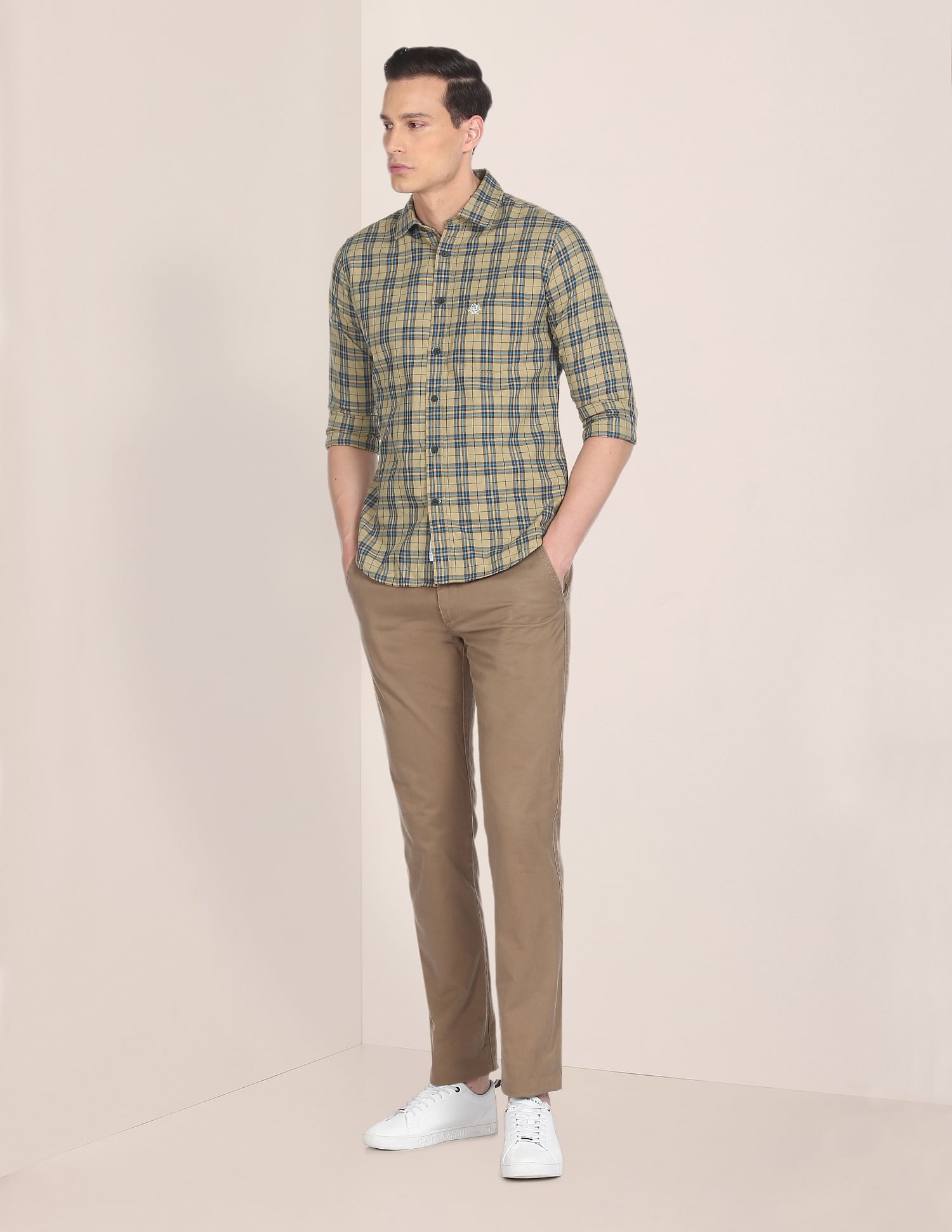 Men Green And Brown Patch Pocket Check Casual Shirt Green and Brown - U.S. POLO ASSN. | Large