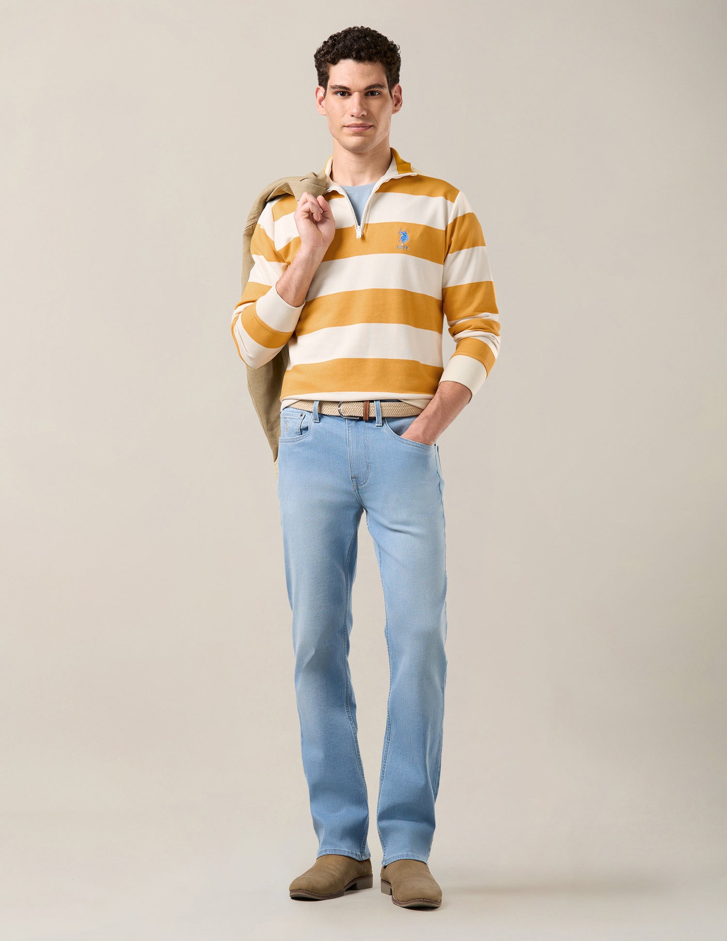 Horizontal Striped Regular Fit Sweatshirt Mustard - U.S. Polo Assn. India | Large