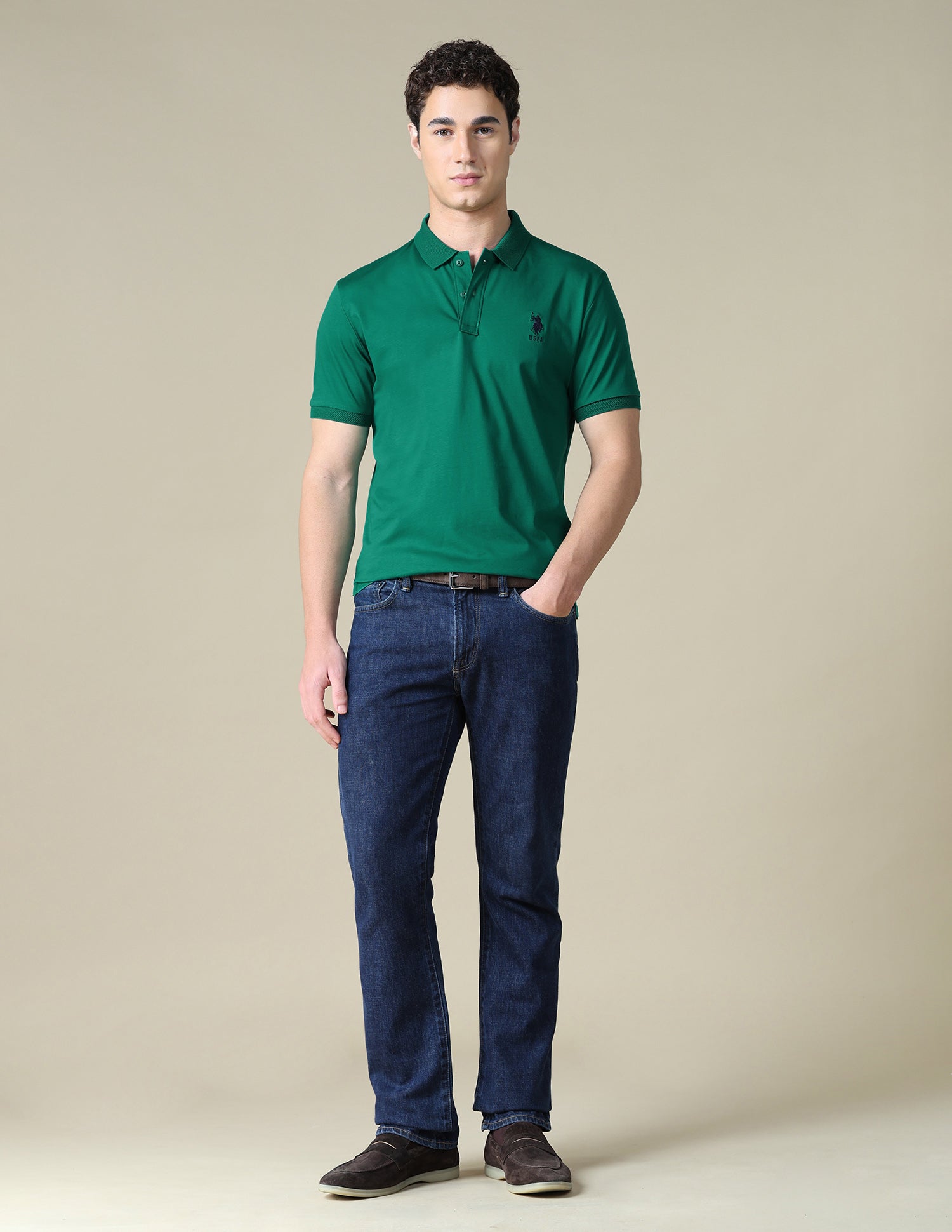 Solid Regular Fit Polo Shirt Green - U.S. Polo Assn. India | Large
