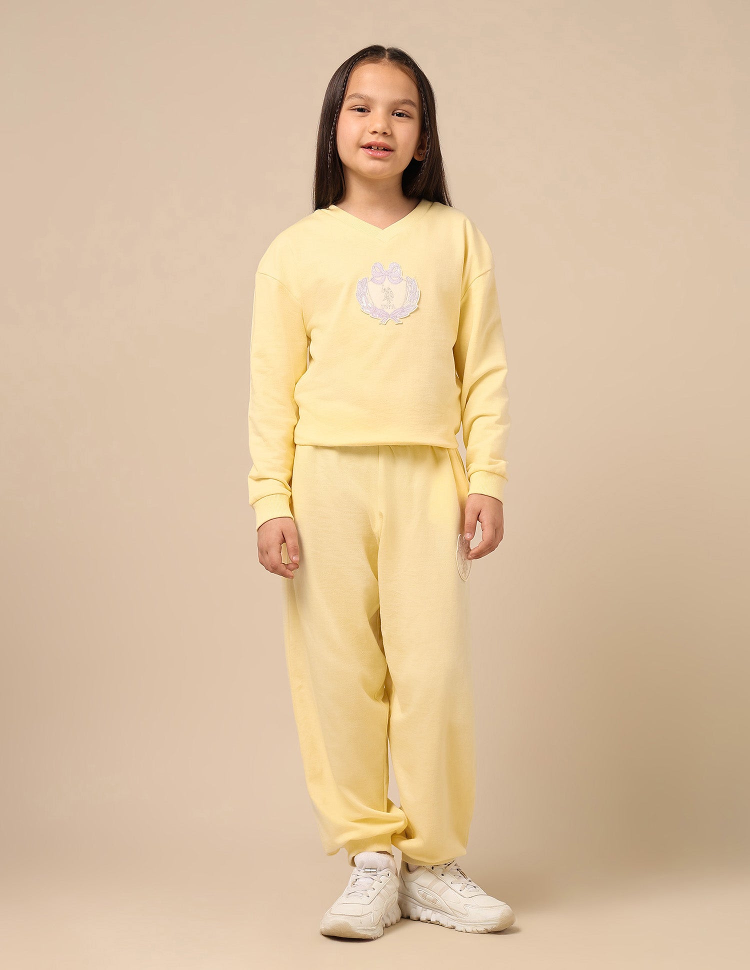 Girls Mid Rise Regular Fit Joggers Light Yellow - U.S. POLO ASSN. | Large