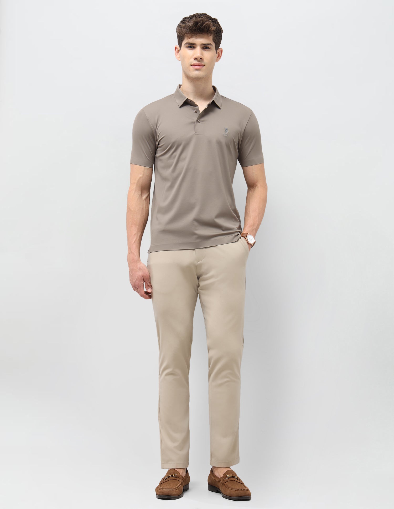 Solid Slim Fit Polo Shirt Light Brown - U.S. Polo Assn. India | Large