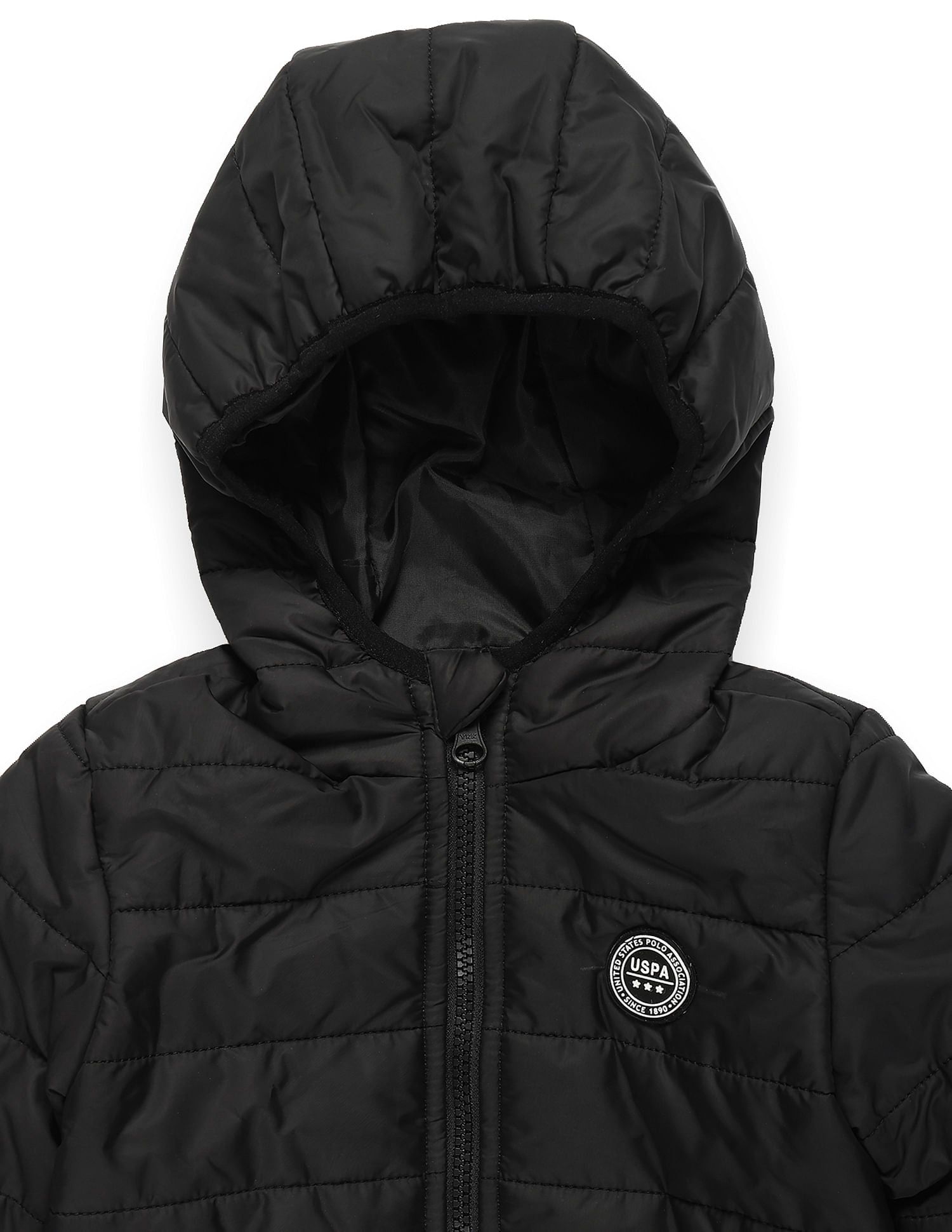 Boys Solid Hooded Puffer Jacket Black - U.S. POLO ASSN. | Large