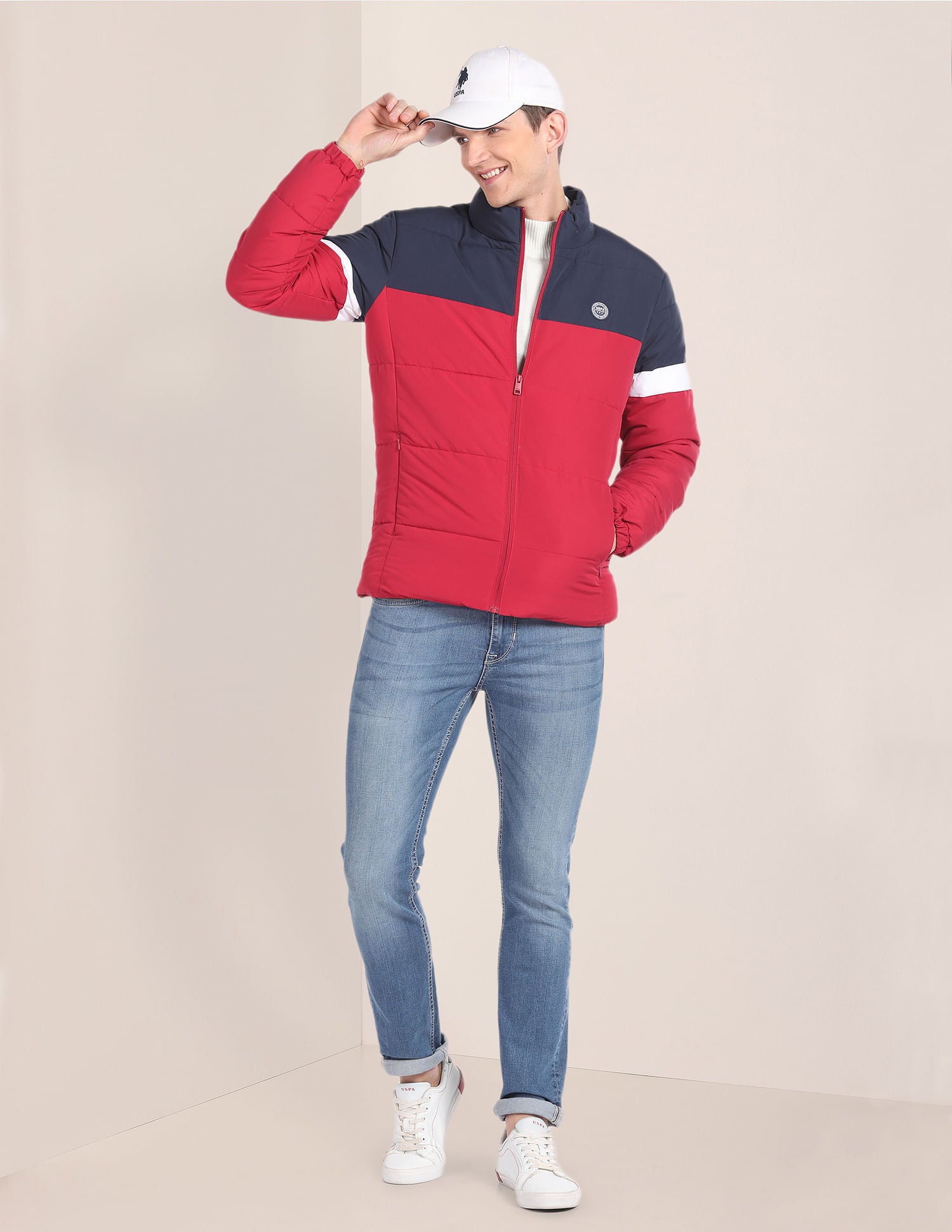 High Neck Colour Block Jacket Navy and Red - U.S. POLO ASSN. | Large