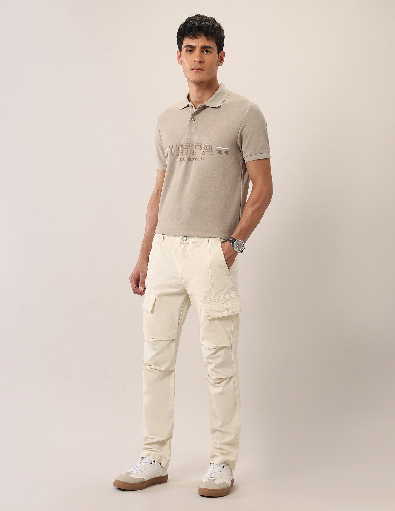 Brand Embossed Muscle Fit Polo Shirt Beige - U.S. Polo Assn. India | Large