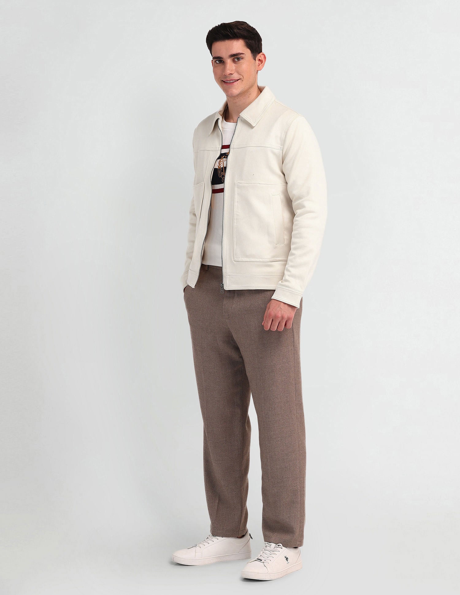 Solid Smooth Fabric Jacket Beige - U.S. Polo Assn. India | Large