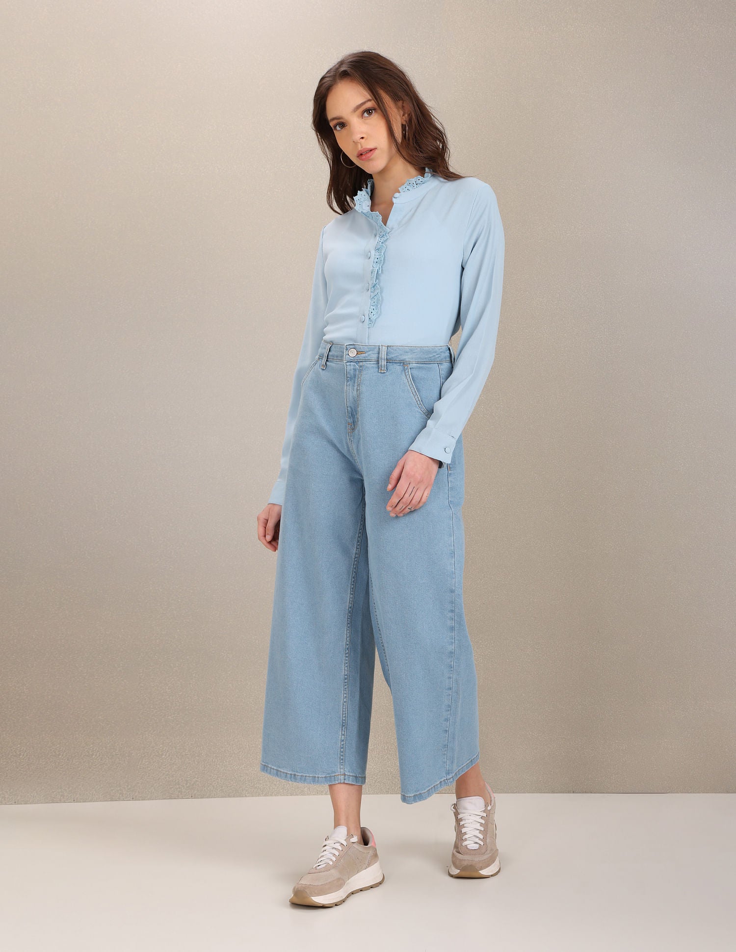 Lace Placket Solid Top Light Blue - U.S. POLO ASSN. | Large