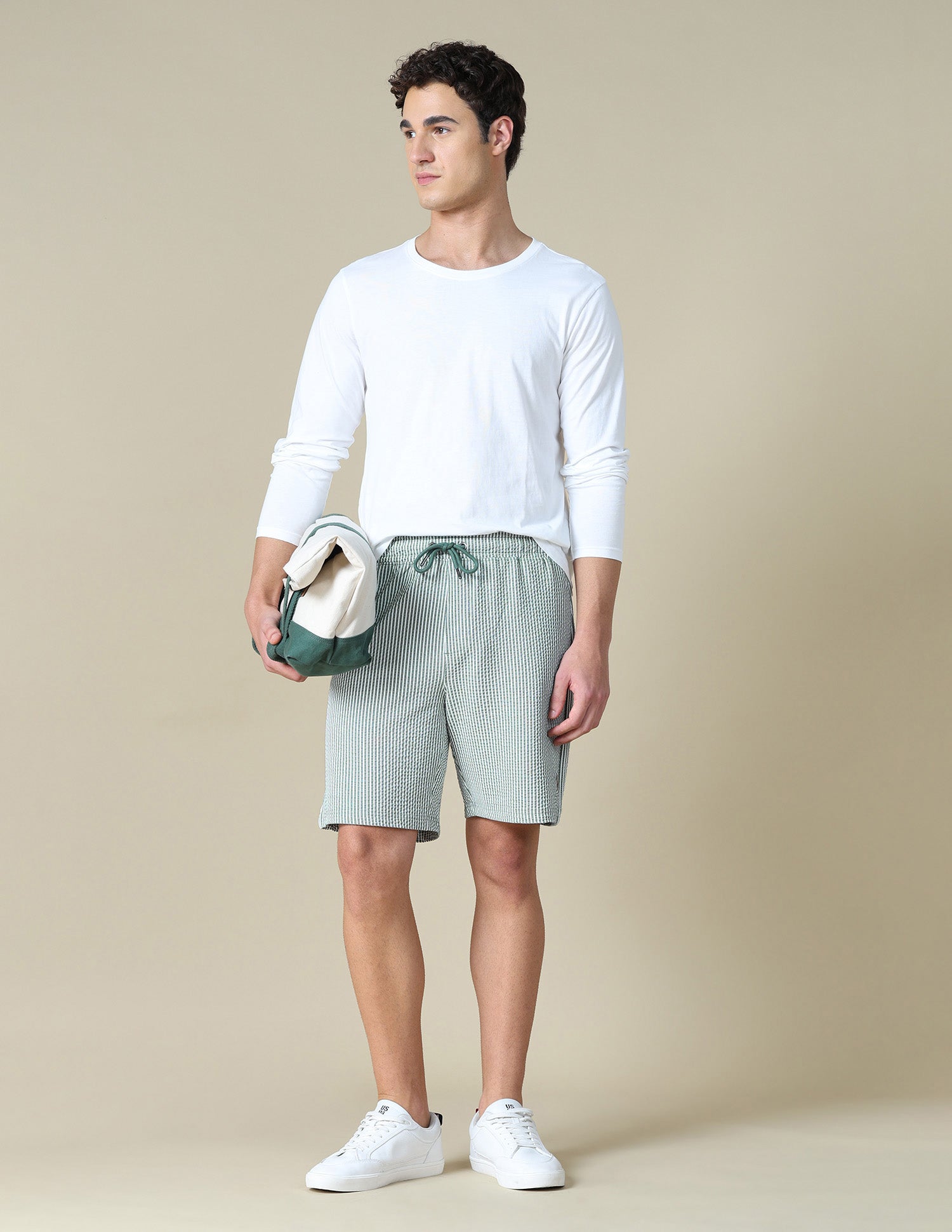 Vertical Striped Seersucker Shorts Green - U.S. Polo Assn. India | Large