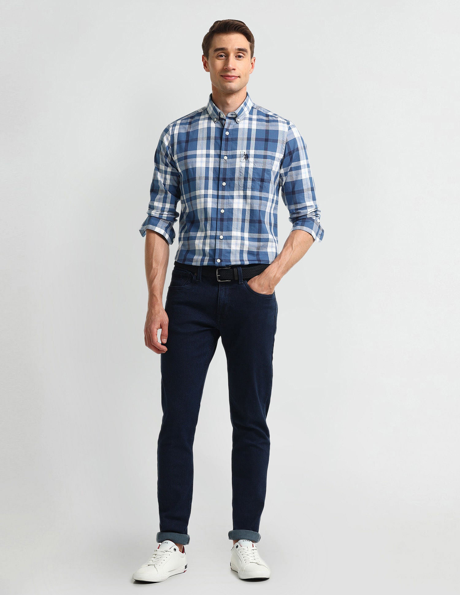 Slim Fit Checked Shirt White - U.S. Polo Assn. India | Large