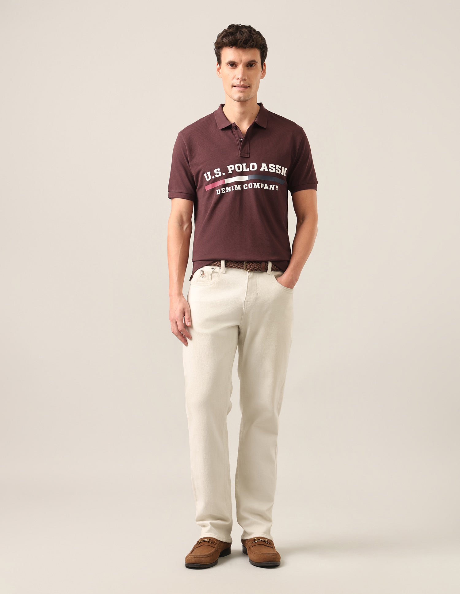 Brand Embossed Slim Fit Polo Shirt Maroon - U.S. Polo Assn. India | Large