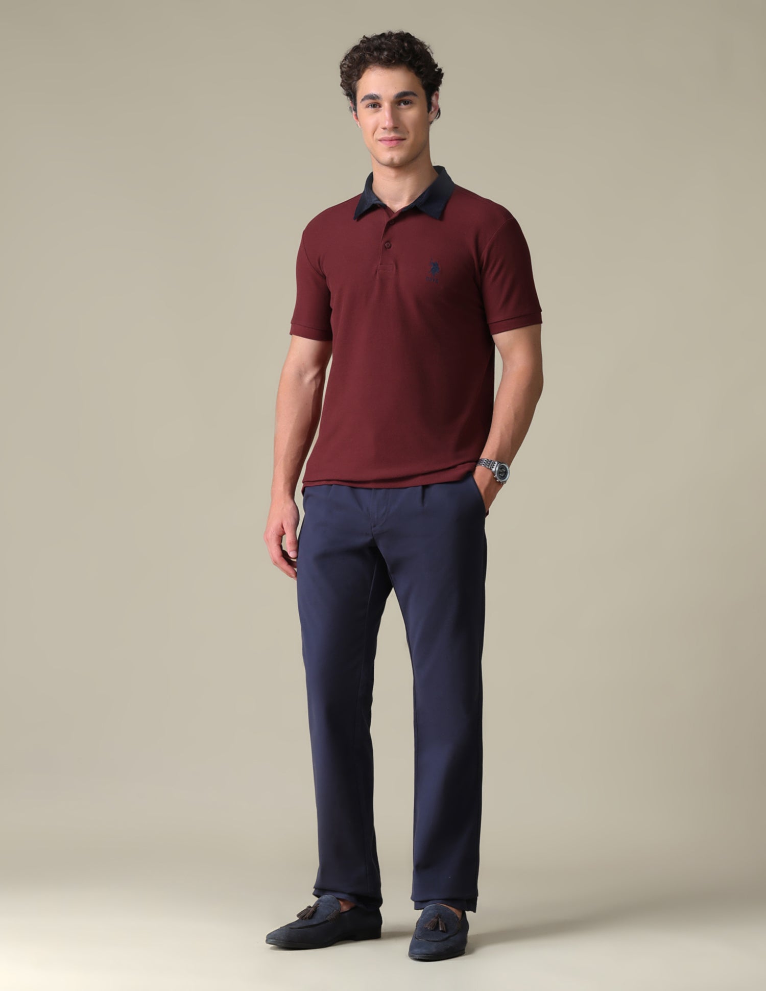 Regular Fit Solid Polo Shirt Wine - U.S. Polo Assn. India | Large