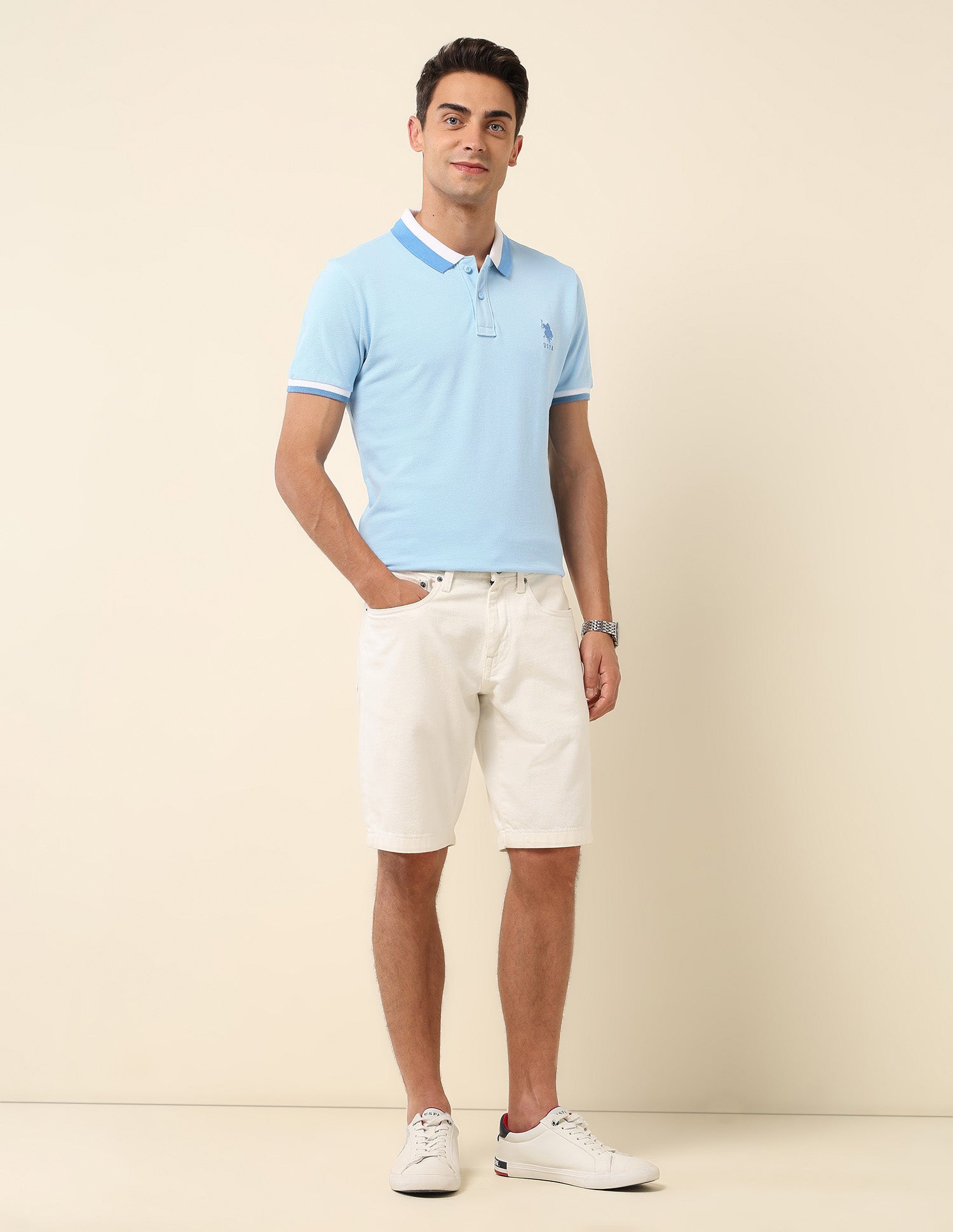Solid Slim Fit Polo Shirt Light Blue - U.S. POLO ASSN. | Large