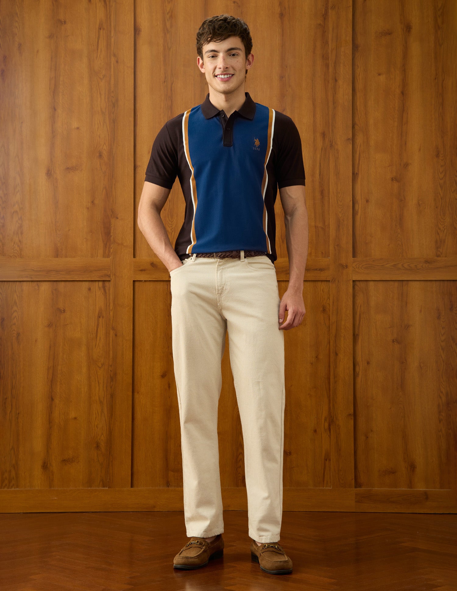 Colourblocked Slim Fit Polo Shirt Brown - U.S. Polo Assn. India | Large