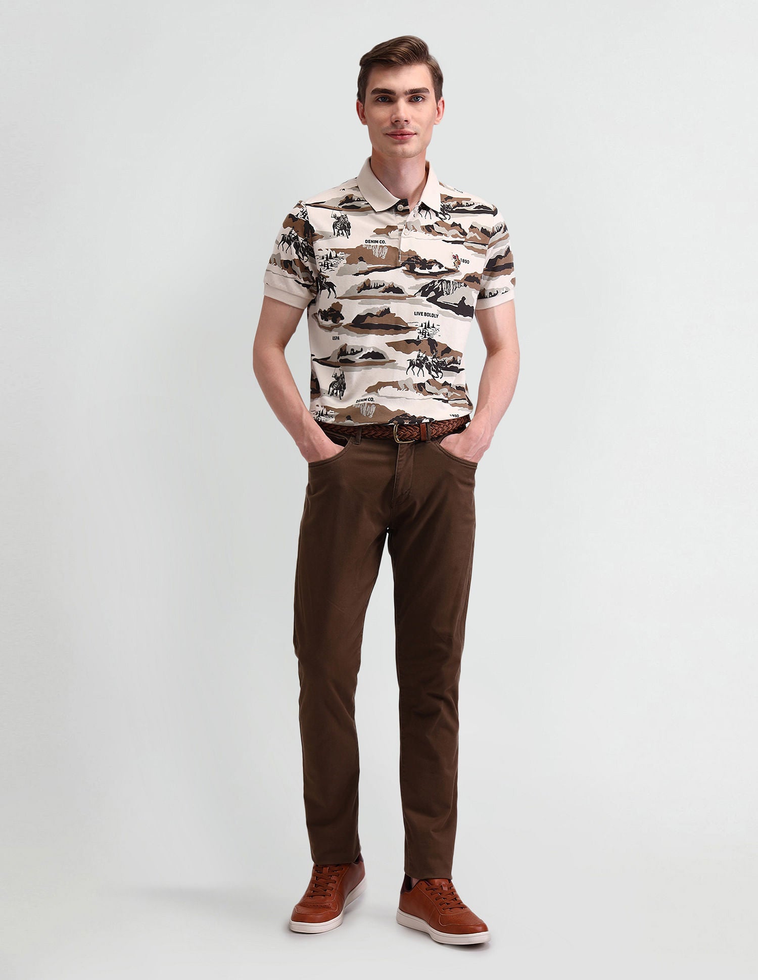 Graphic Printed Muscle Fit Polo Shirt Brown - U.S. Polo Assn. India | Large