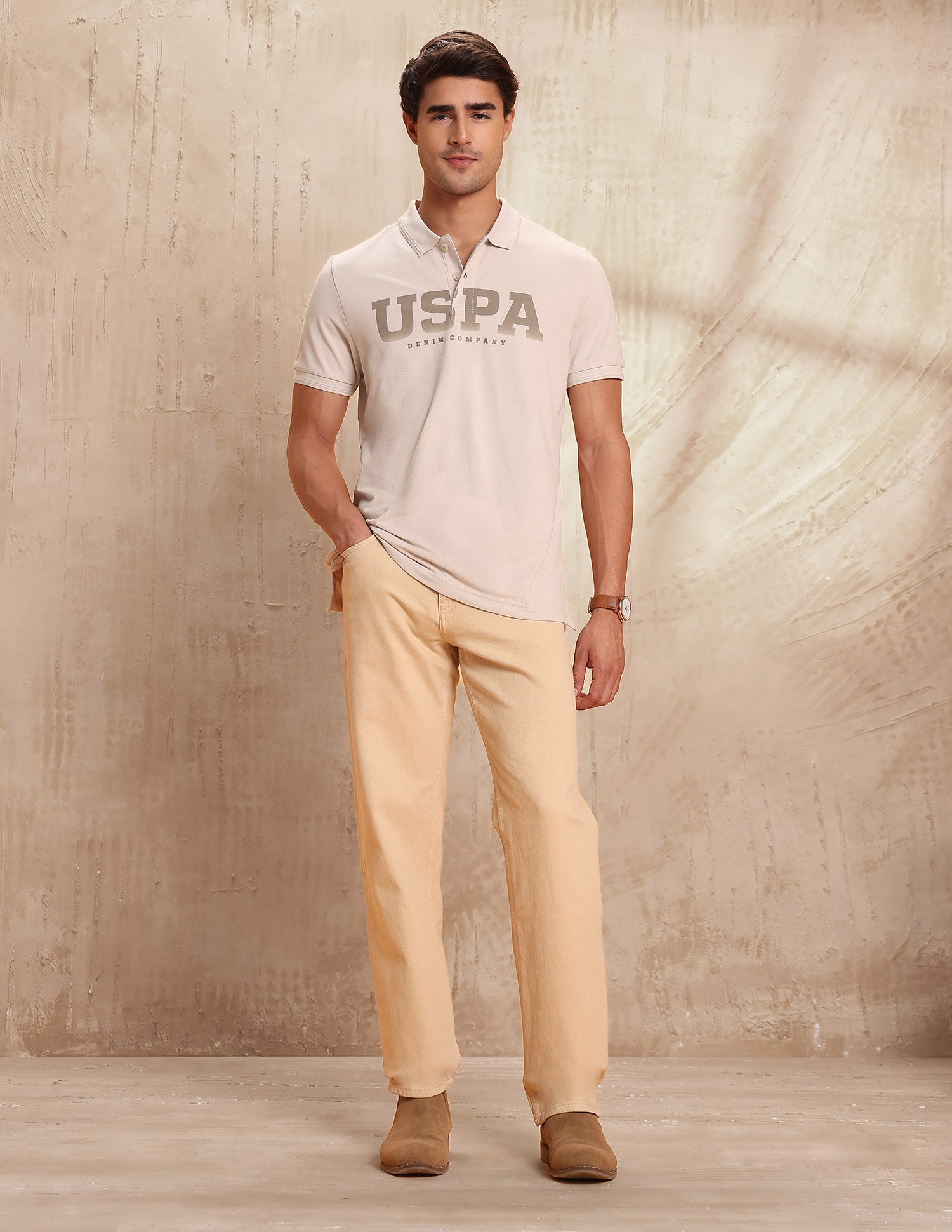 Brand Printed Muscle Fit Polo Shirt Stone - U.S. POLO ASSN. | Large