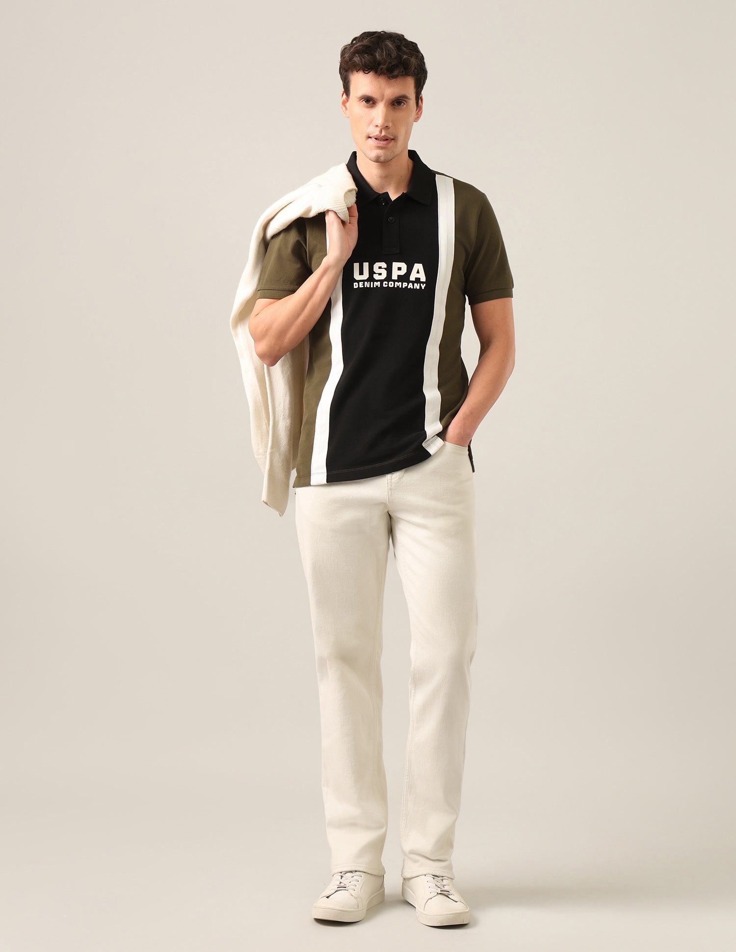 Colourblocked With Brand Printed Slim Fit Polo Shirt Olive - U.S. Polo Assn. India | Large