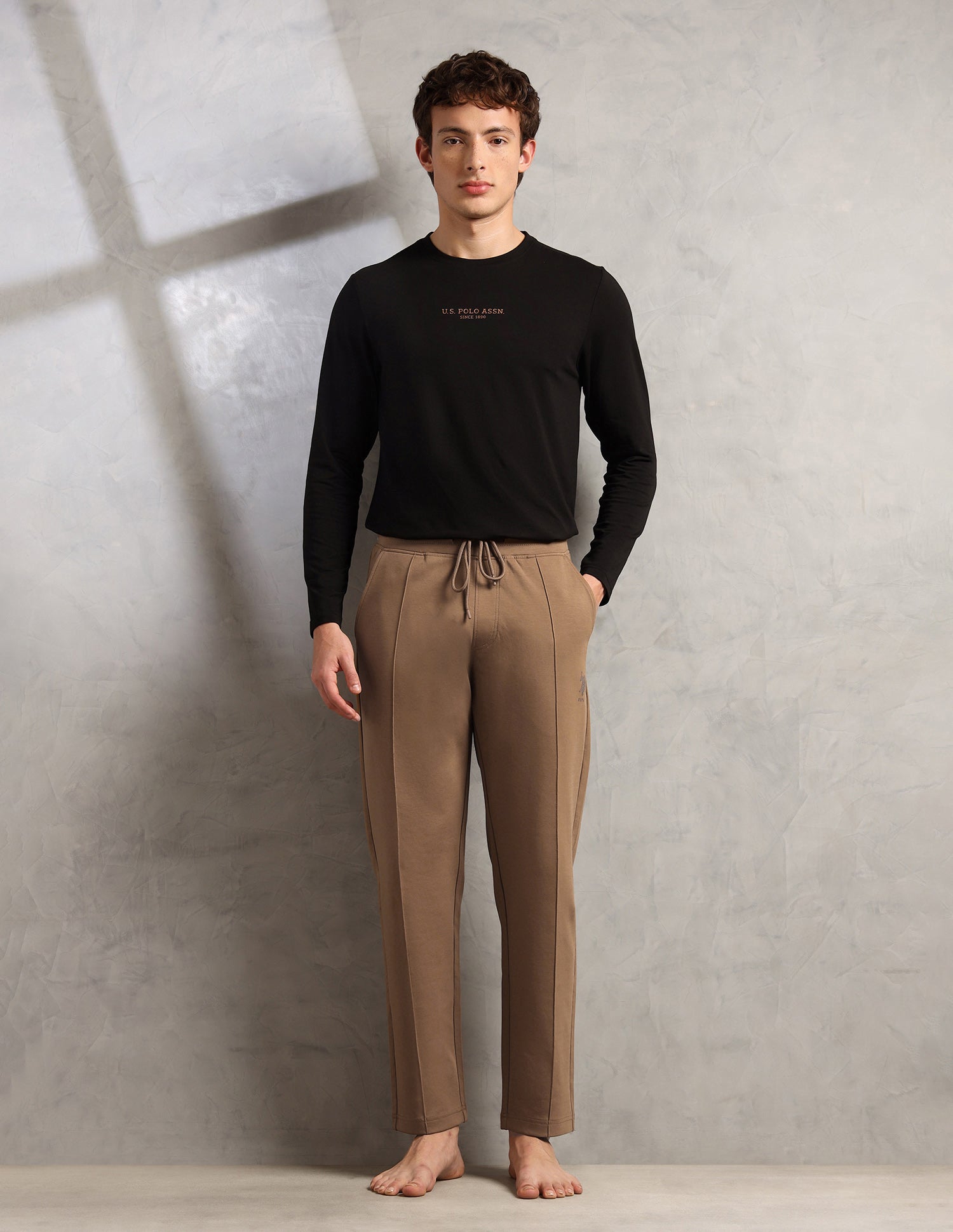 Cotton Stretch Mid Rise PR002-PL Lounge Pants - Pack Of 1 Malt Ball - U.S. Polo Assn. India | Large