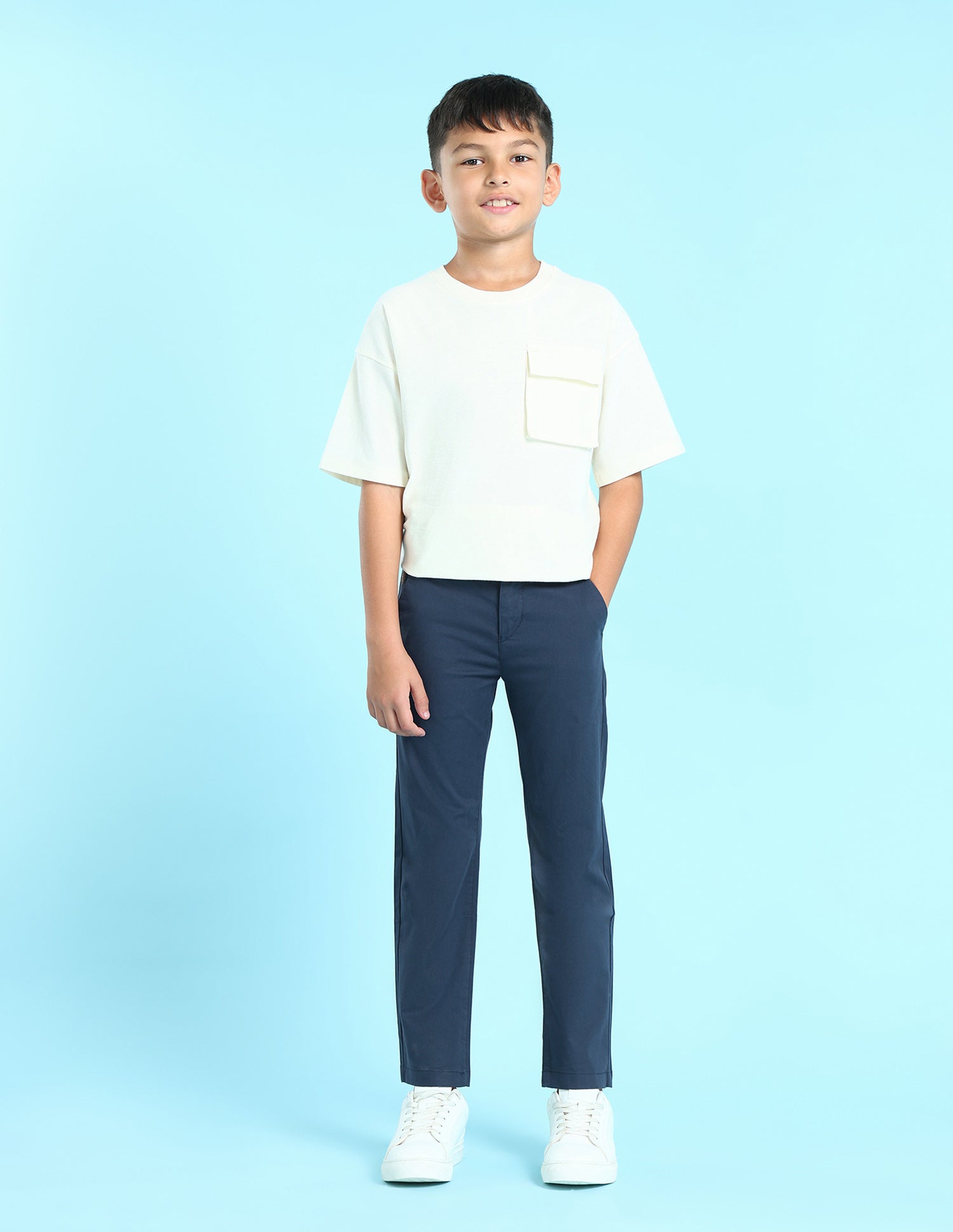 Boys Navy Mid Rise Solid Twill Trousers Navy - U.S. POLO ASSN. | Large