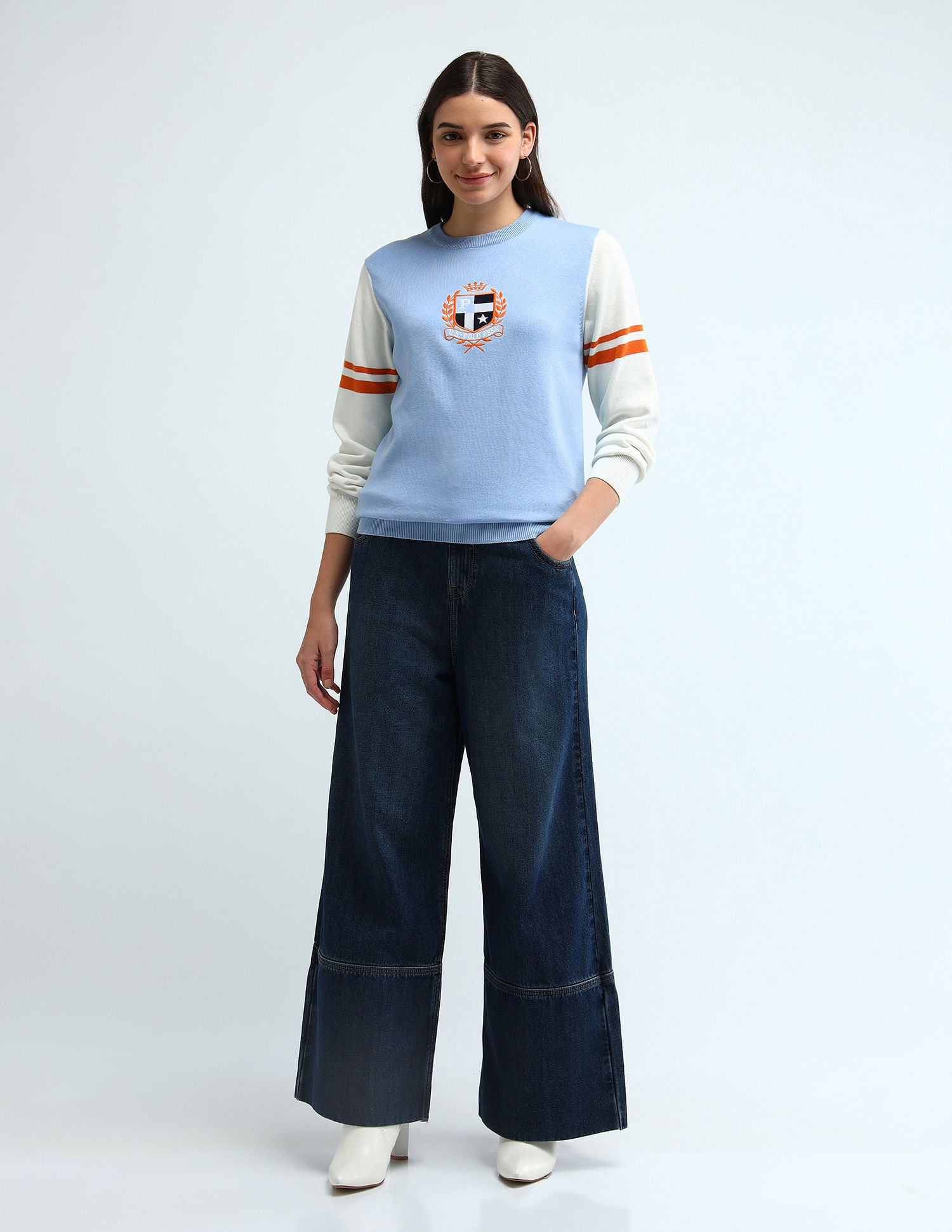 Colour Blocked Regular Fit Sweater Light Blue - U.S. POLO ASSN. | Large