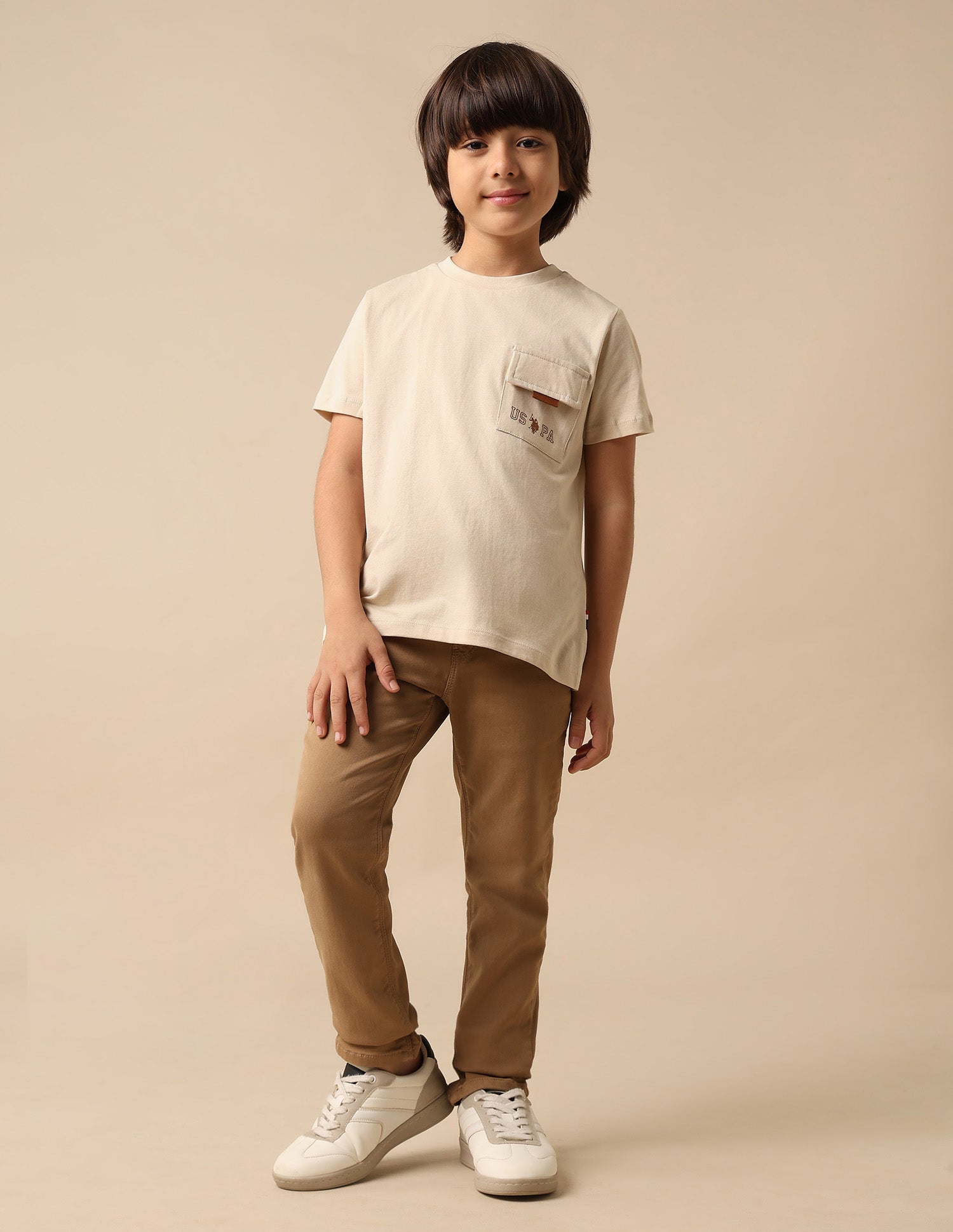 Boys Solid Regular Fit T Shirt Off White - U.S. POLO ASSN. | Large