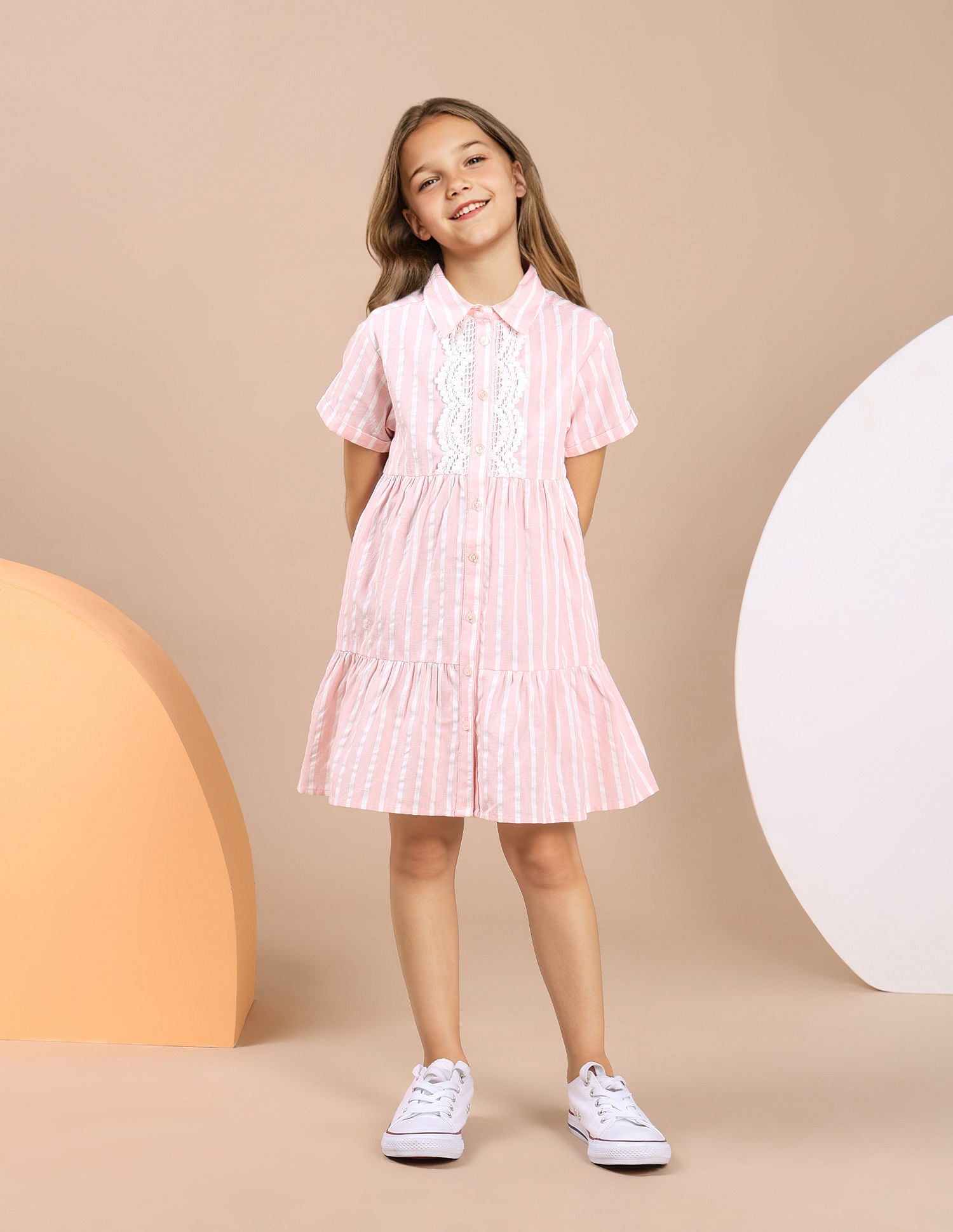 Girls Vertical Stripe Cotton Dress Pink - U.S. POLO ASSN. | Large