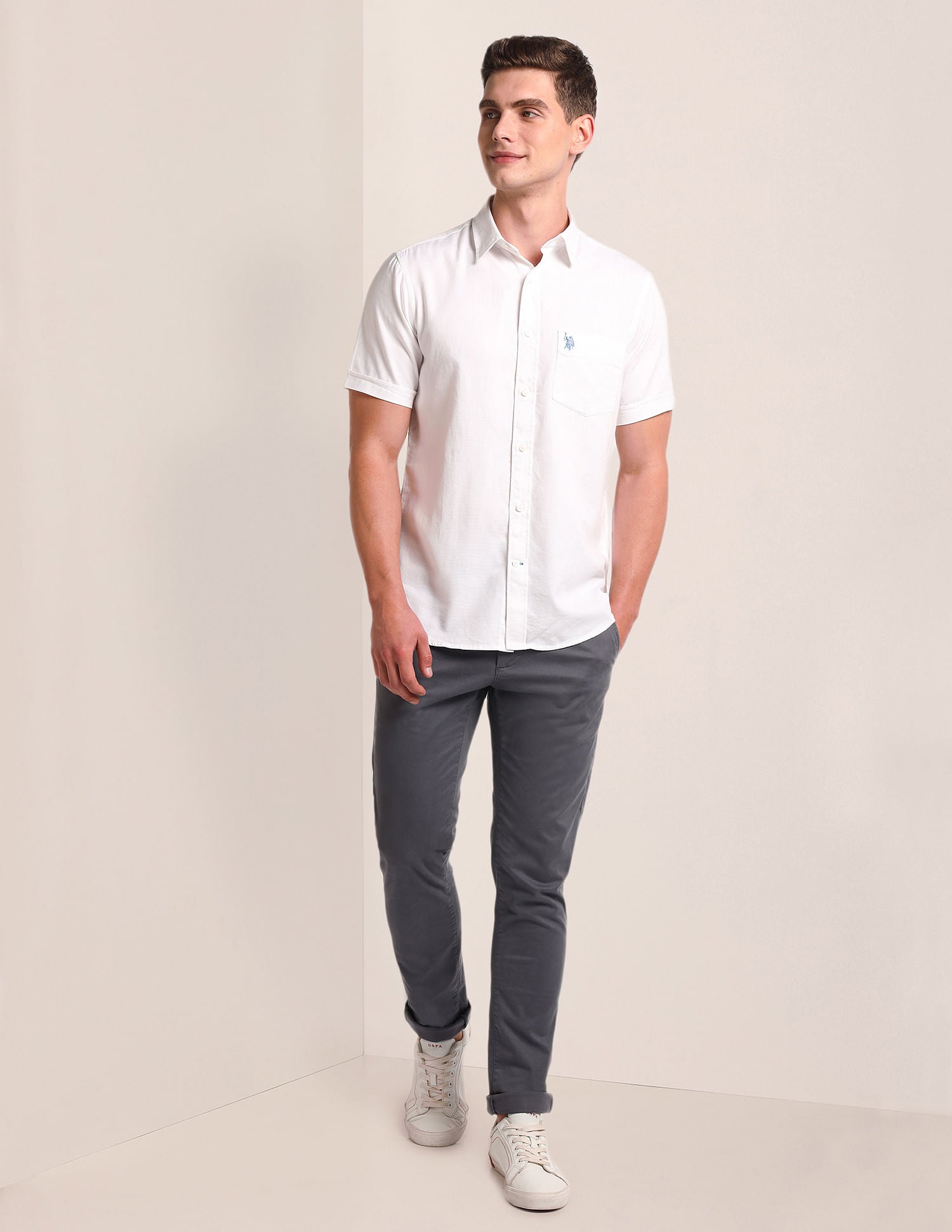 Tailored Regular Fit Solid Shirt White - U.S. Polo Assn. India | Large