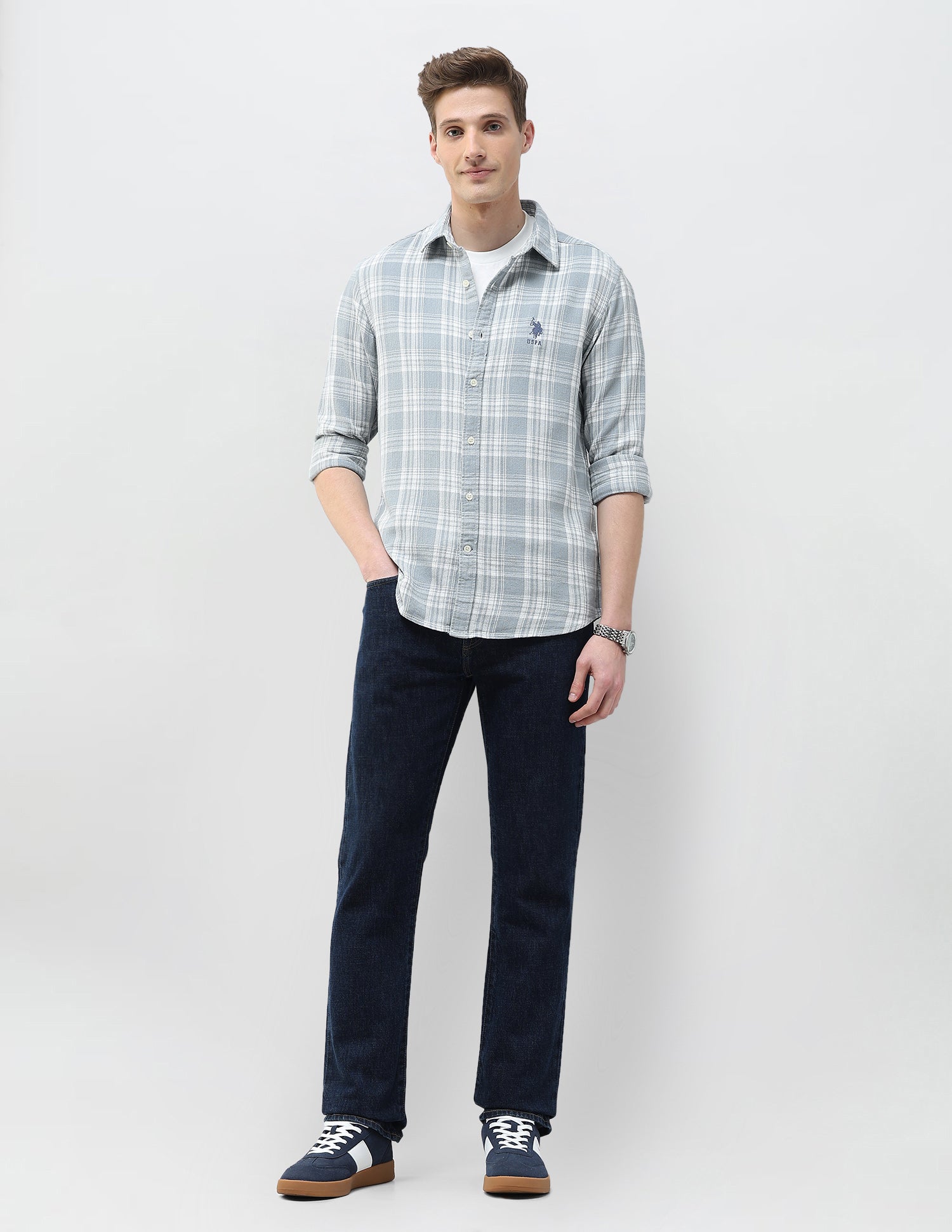 Plaid Checked Motel On The Coast Shirt Light Grey - U.S. Polo Assn. India | Large