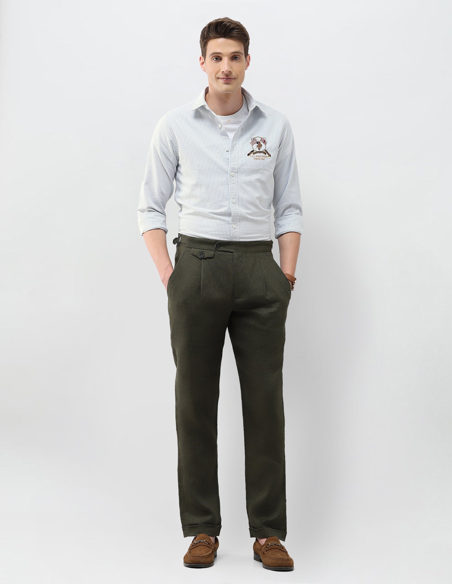 Oxford Regular Fit Vertical Striped Shirt Green - U.S. Polo Assn. India | Large