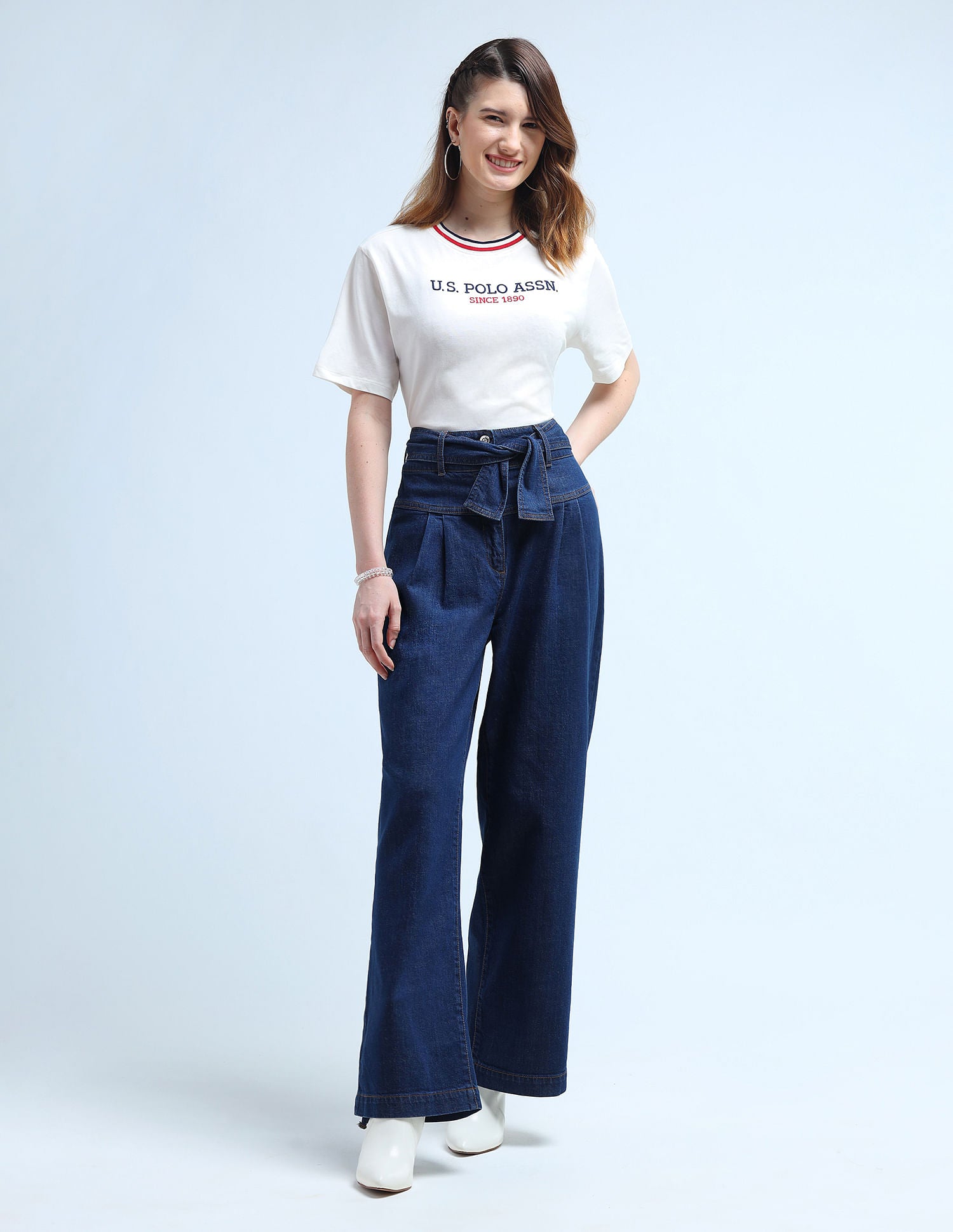 Brand Embroidered Boxy Fit T-Shirt Off White - U.S. Polo Assn. India | Large