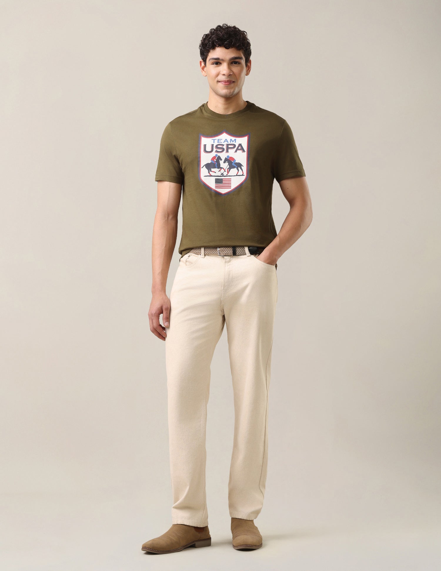 Graphic Brand Printed Regular Fit T-Shirt Olive - U.S. Polo Assn. India | Large