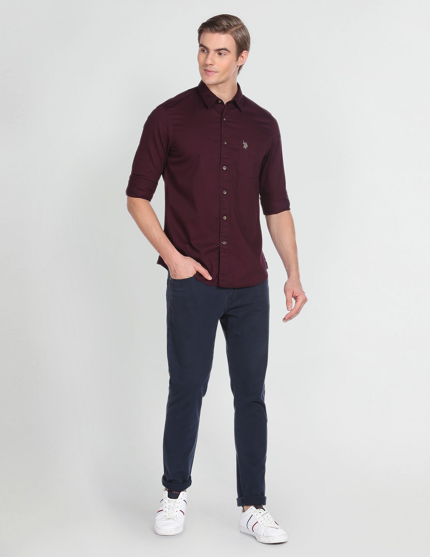 Solid Twill Casual Shirt Maroon - U.S. Polo Assn. India | Large