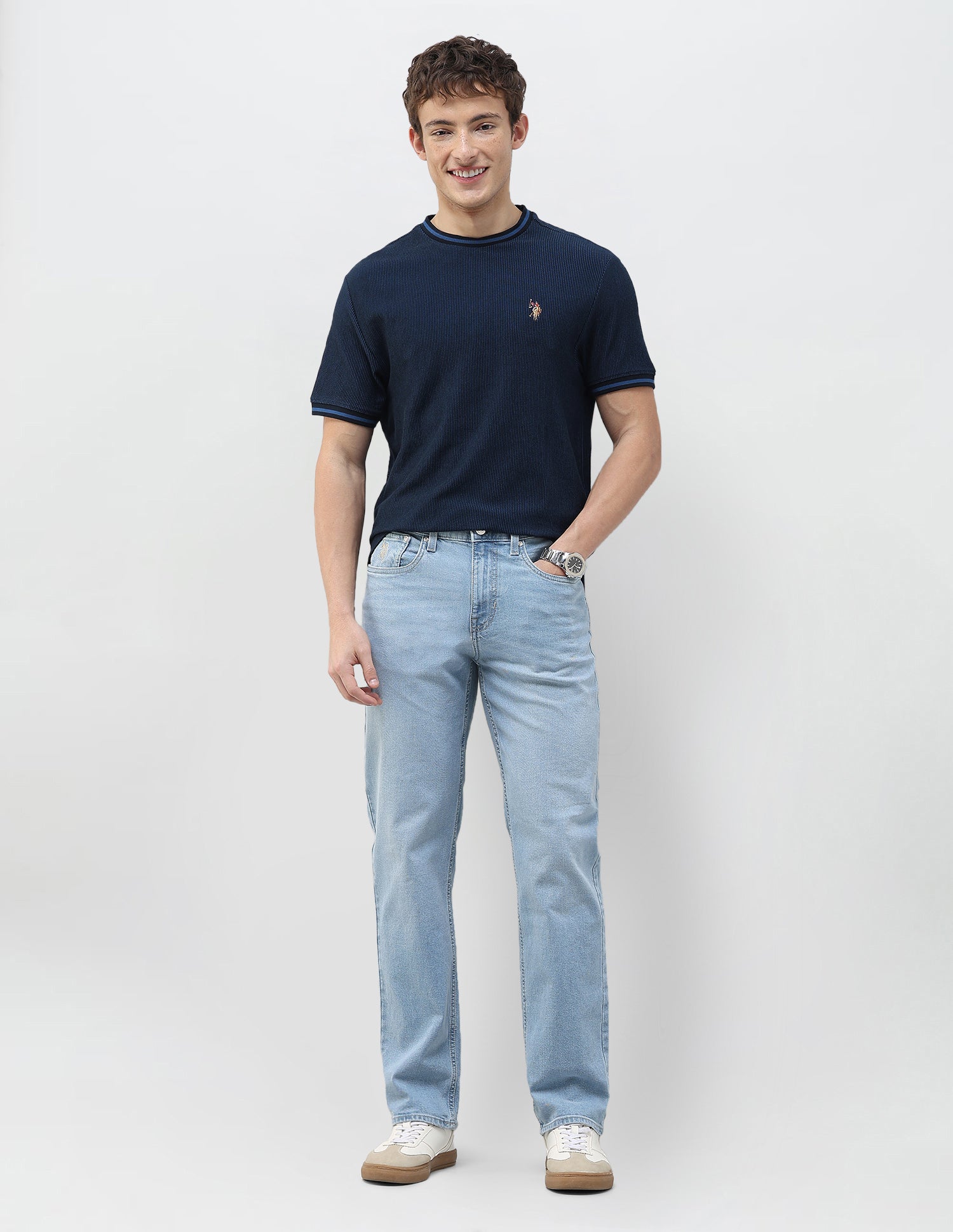 Textured Slim Fit T-Shirt Navy - U.S. Polo Assn. India | Large