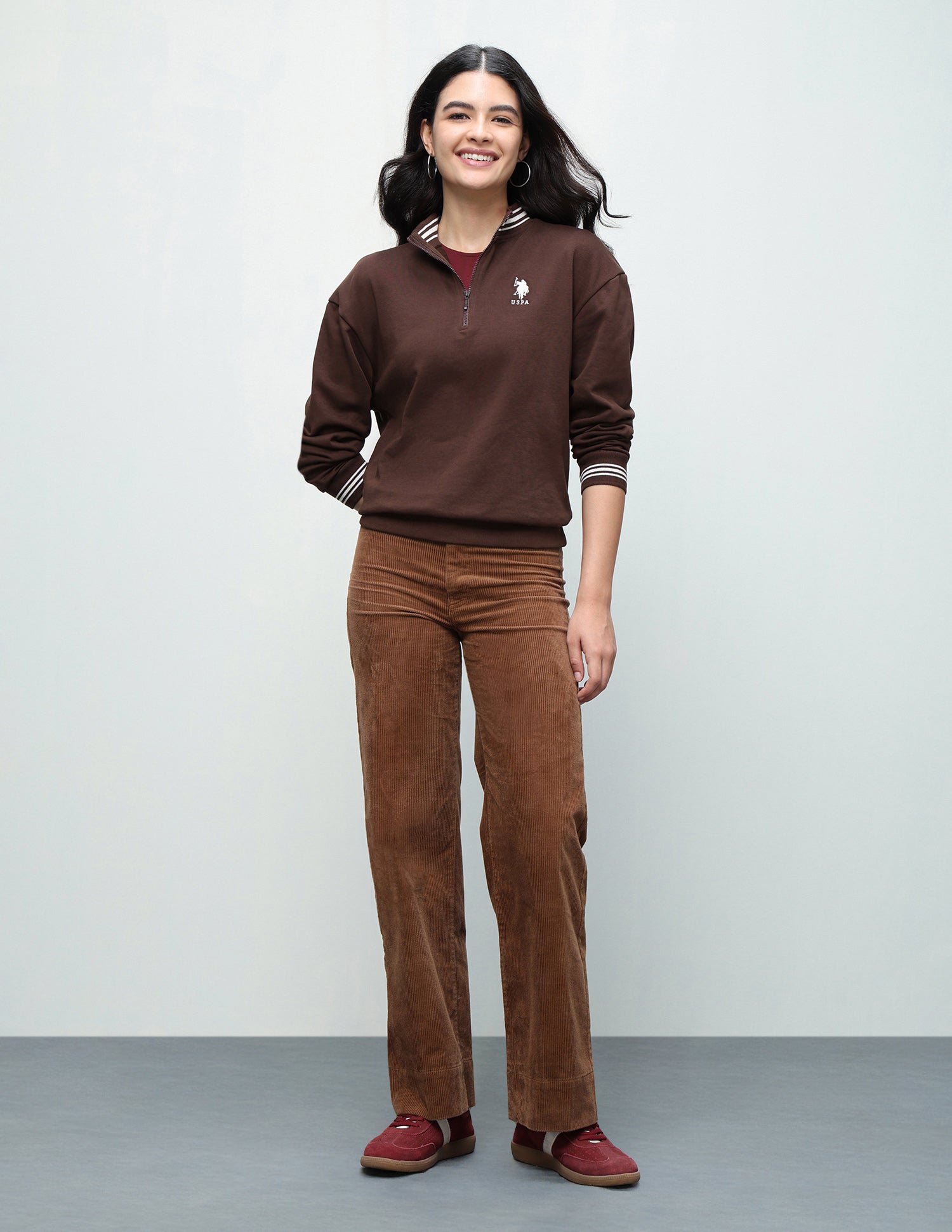 Typographic Applique Relaxed Fit Sweatshirt Dark Brown - U.S. Polo Assn. India | Large