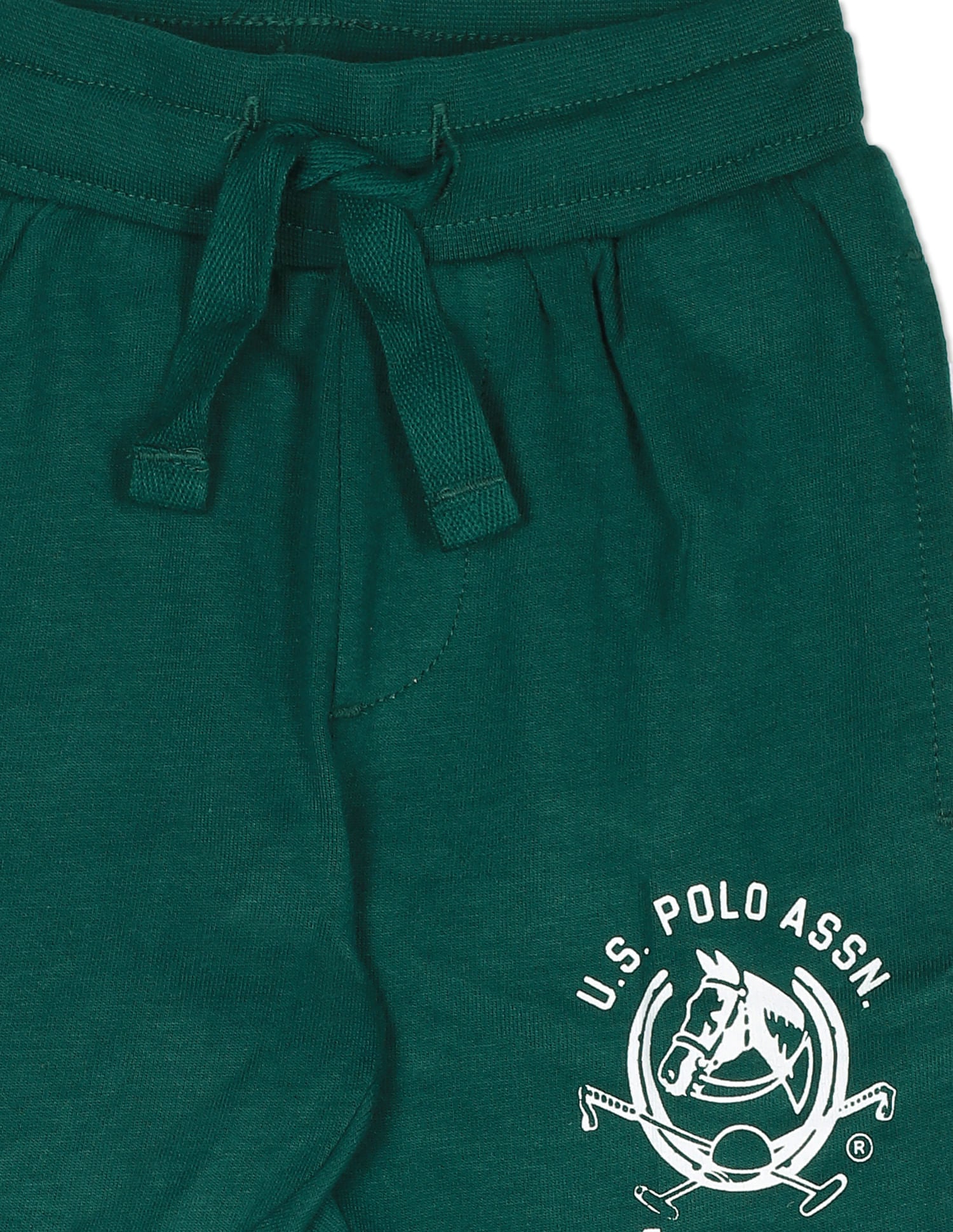 Boys Dark Green Mid Rise Brand Print Joggers Dark Green - U.S. Polo Assn. India | Large