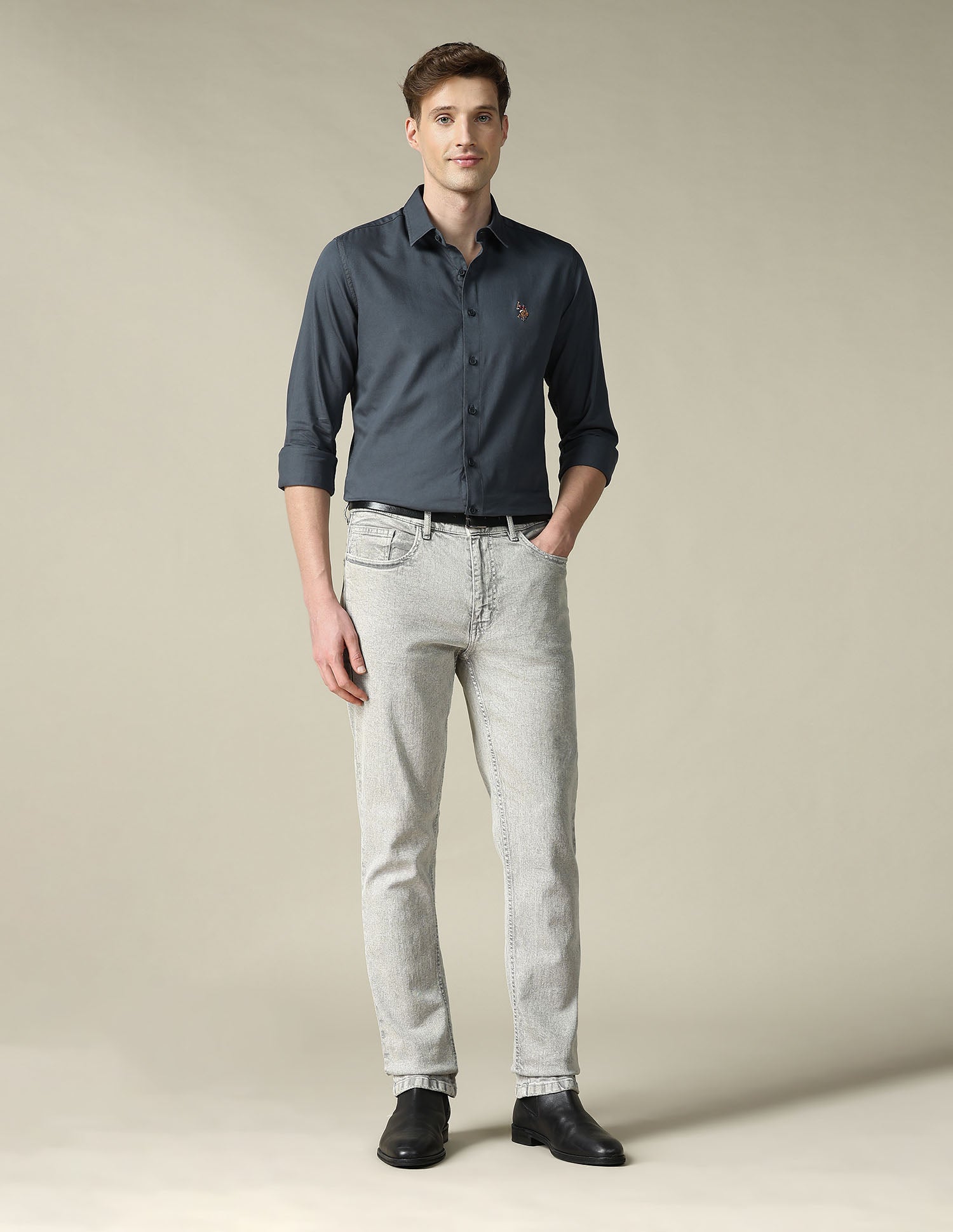 Twill Regular Fit Shirt Grey - U.S. Polo Assn. India | Large