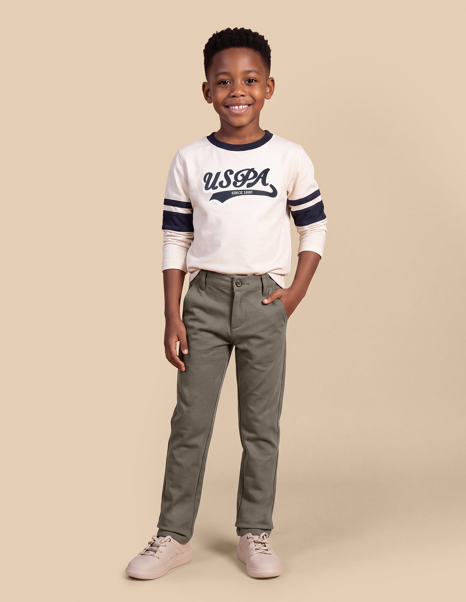 Solid Slim Fit Trousers Brown - U.S. Polo Assn. India | Large