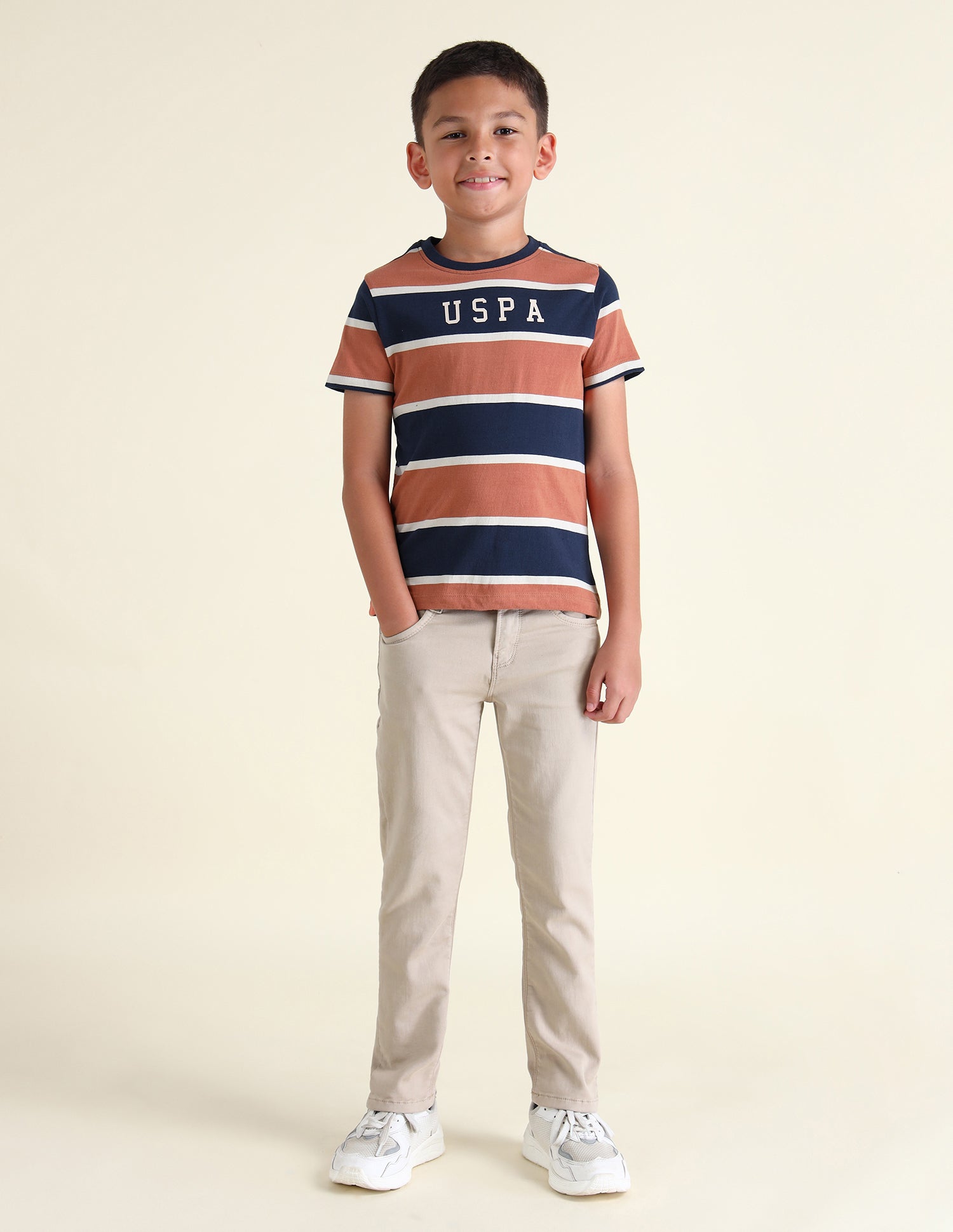 Boys Horizontal Striped Regular Fit T-Shirt Rust - U.S. POLO ASSN. | Large