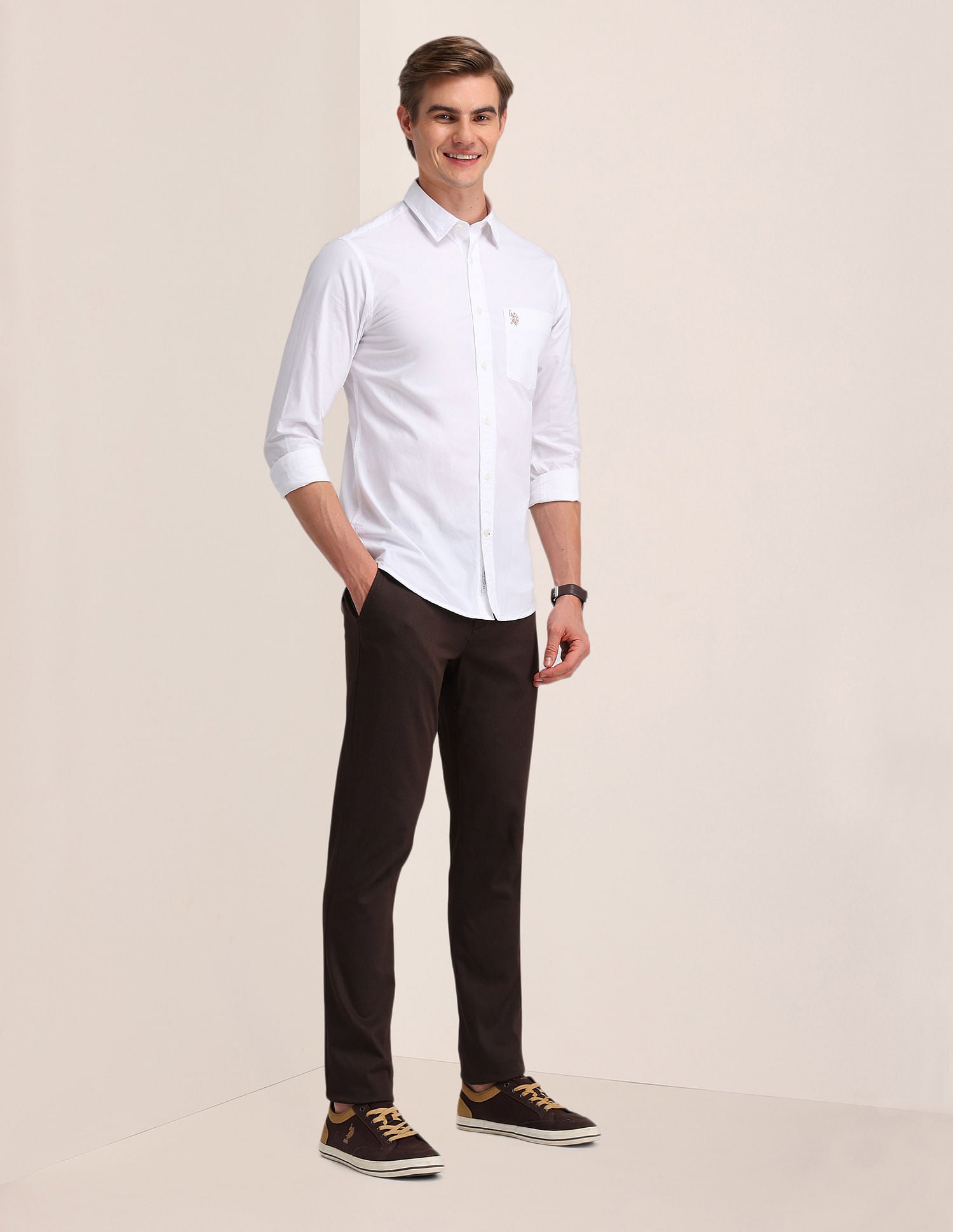 Dobby Weave Slim Fit Shirt White - U.S. Polo Assn. India | Large