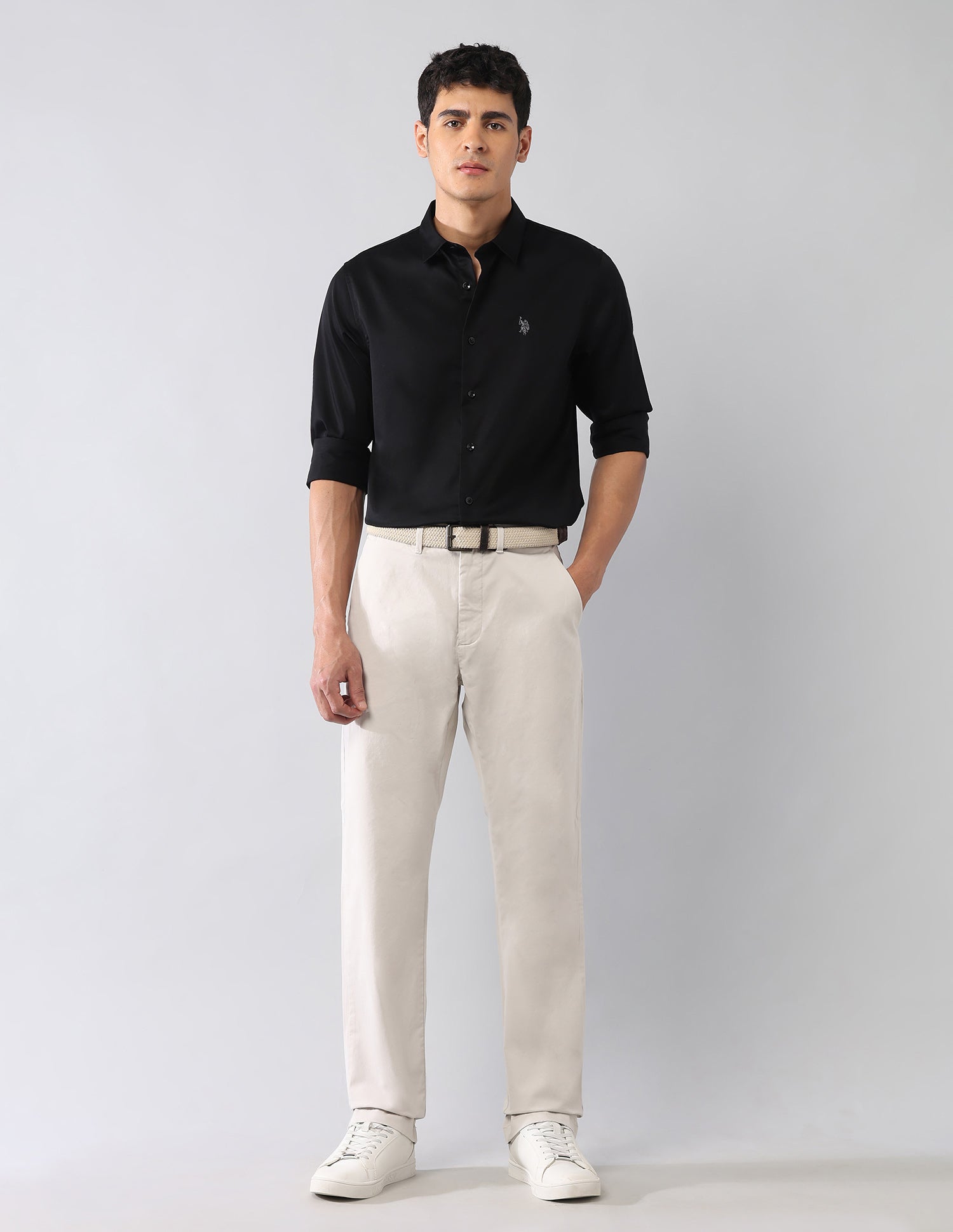 Solid Satin Regular Fit Shirt Black - U.S. Polo Assn. India | Large