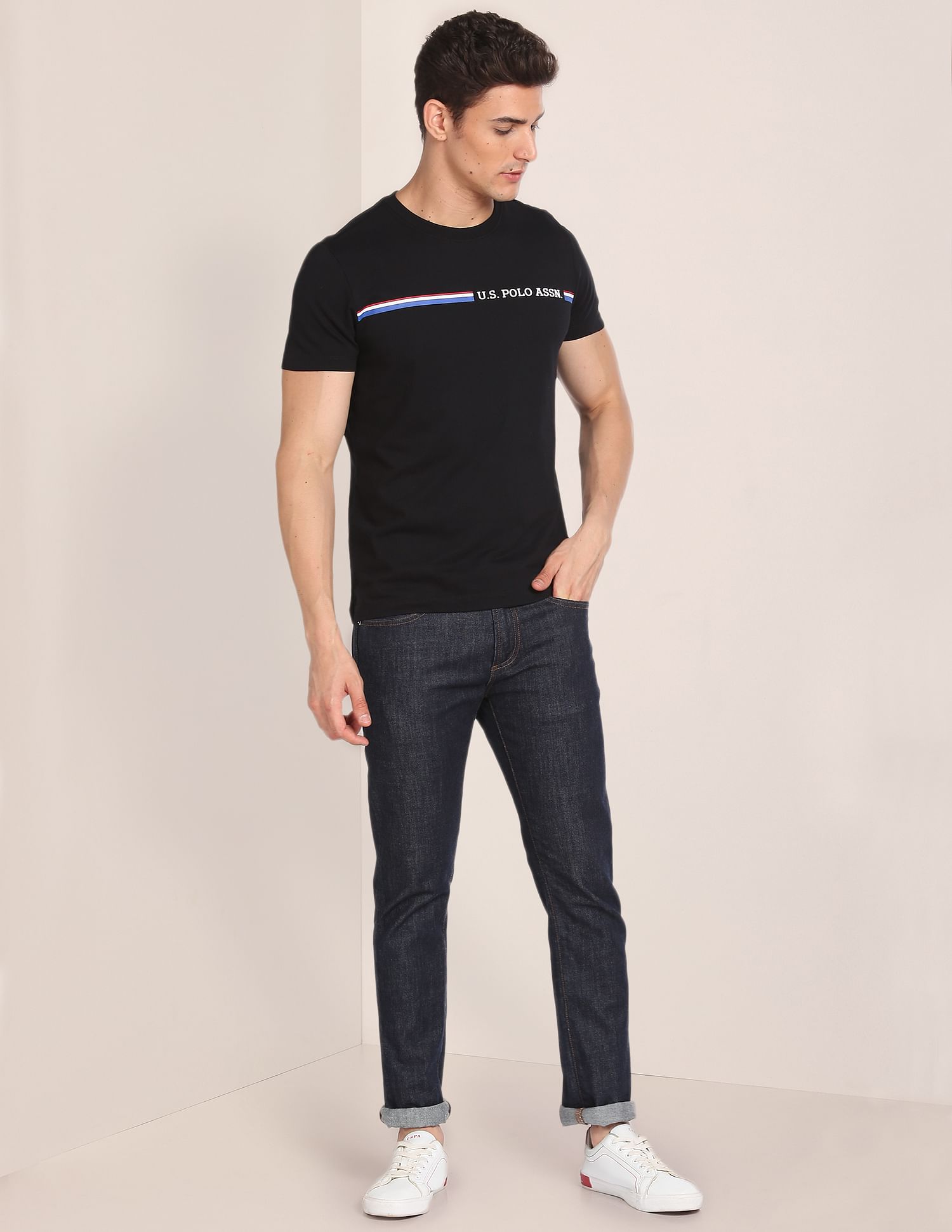 Crew Neck Brand Print T-Shirt Black - U.S. POLO ASSN. | Large