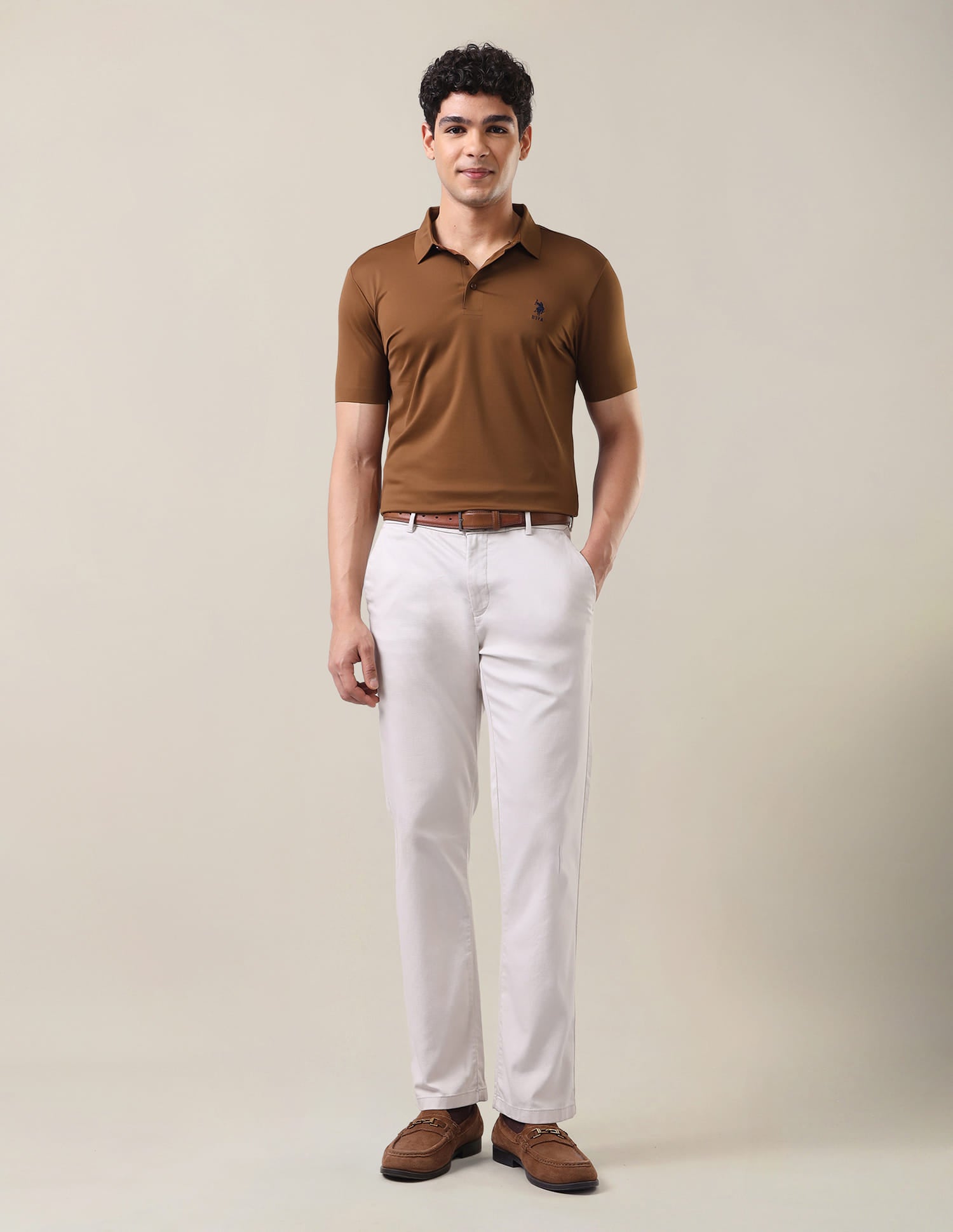 Solid Slim Fit Polo Shirt Brown - U.S. Polo Assn. India | Large