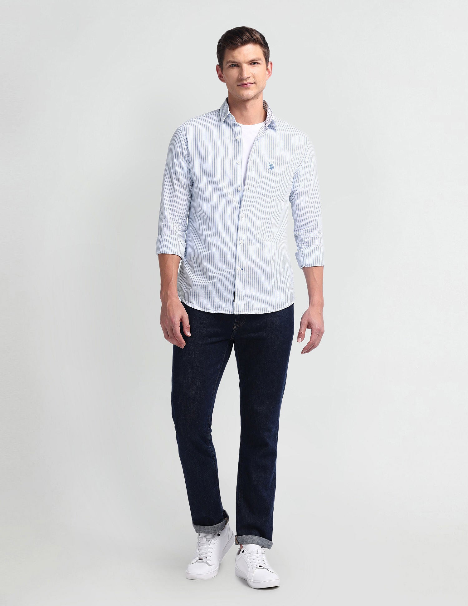 Vertical Stripe Slim Fit Shirt Blue - U.S. Polo Assn. India | Large