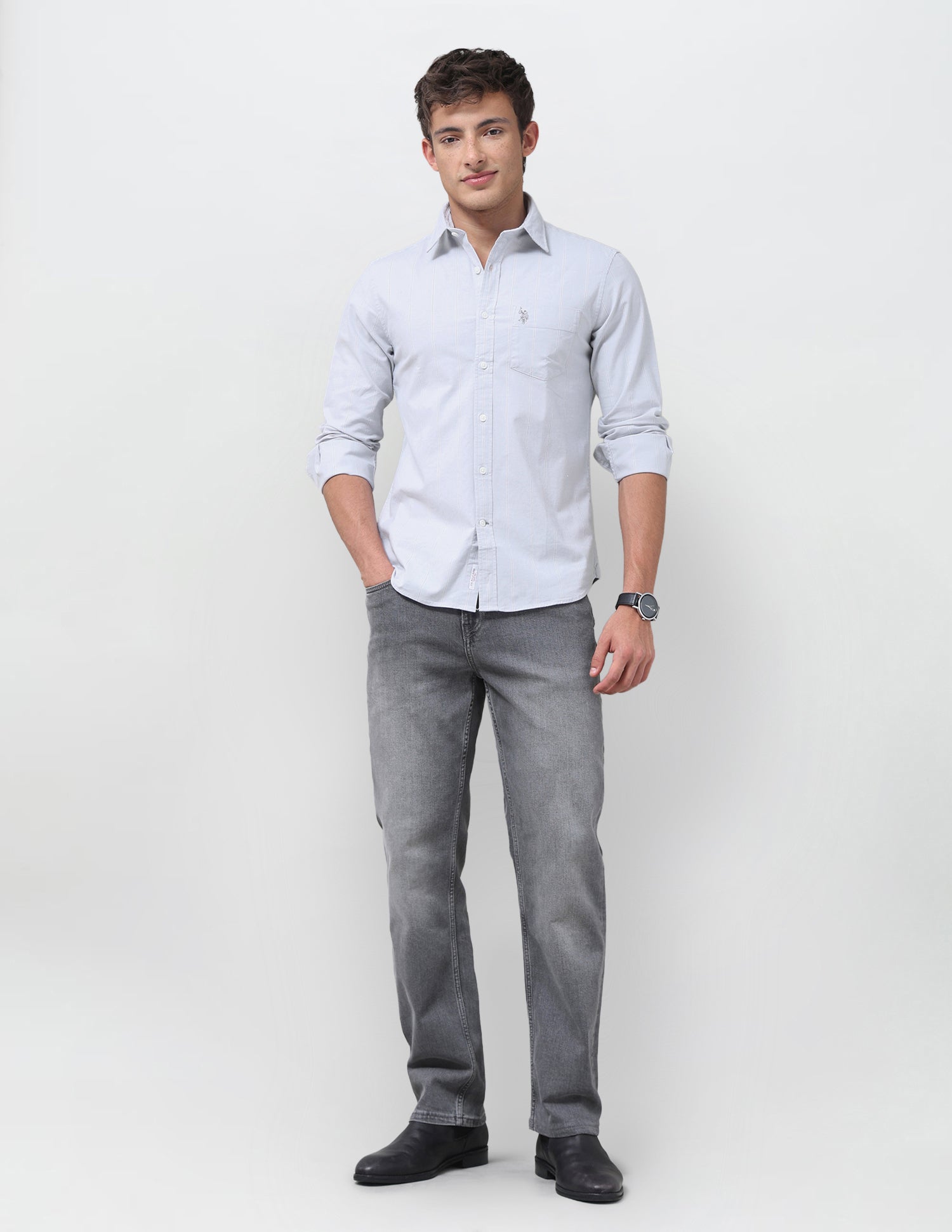 Vertical Striped Oxford Shirt Light Grey - U.S. Polo Assn. India | Large