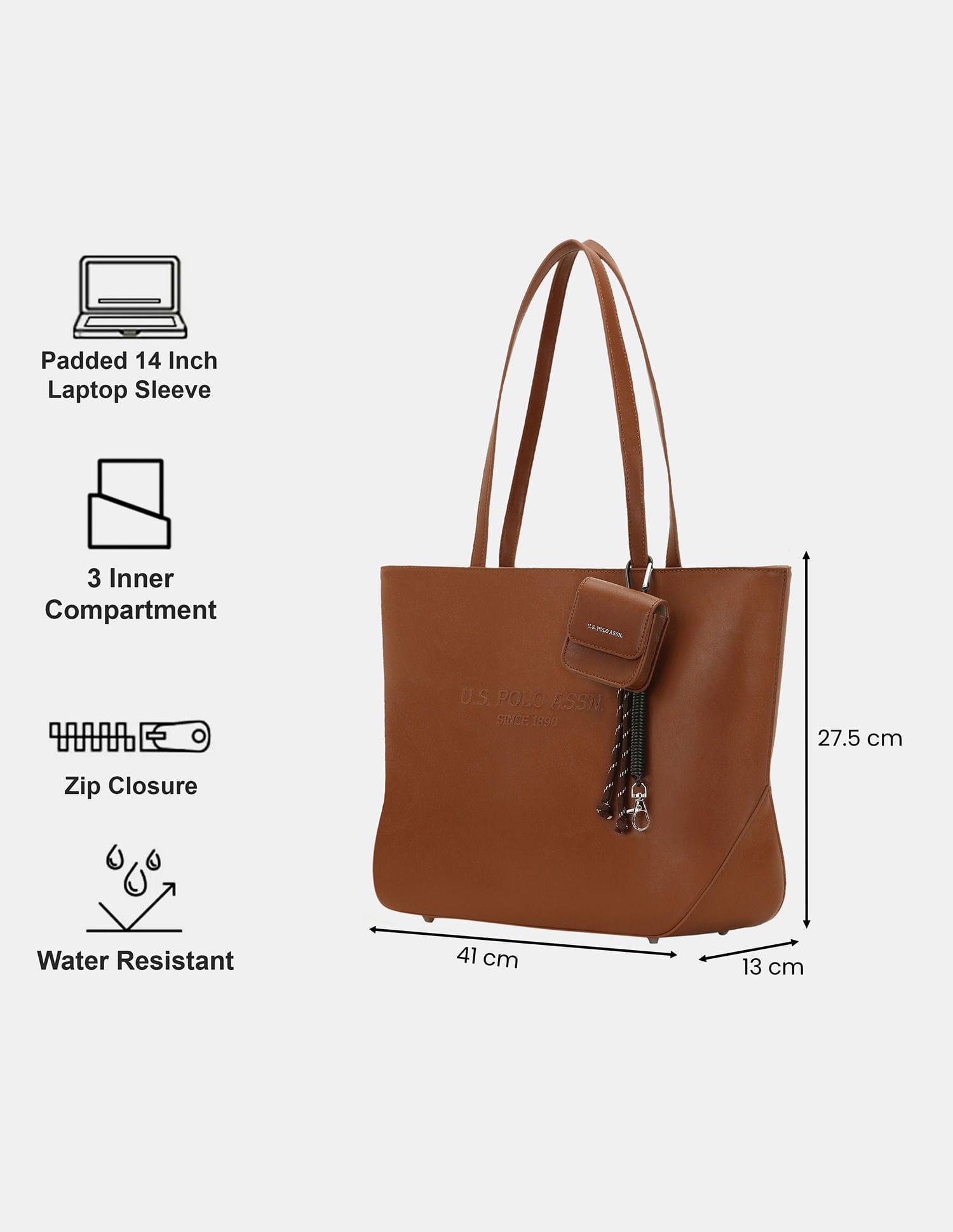 Women Bree Functional Tote Bag with Key Holder Tan - U.S. POLO ASSN. | Large