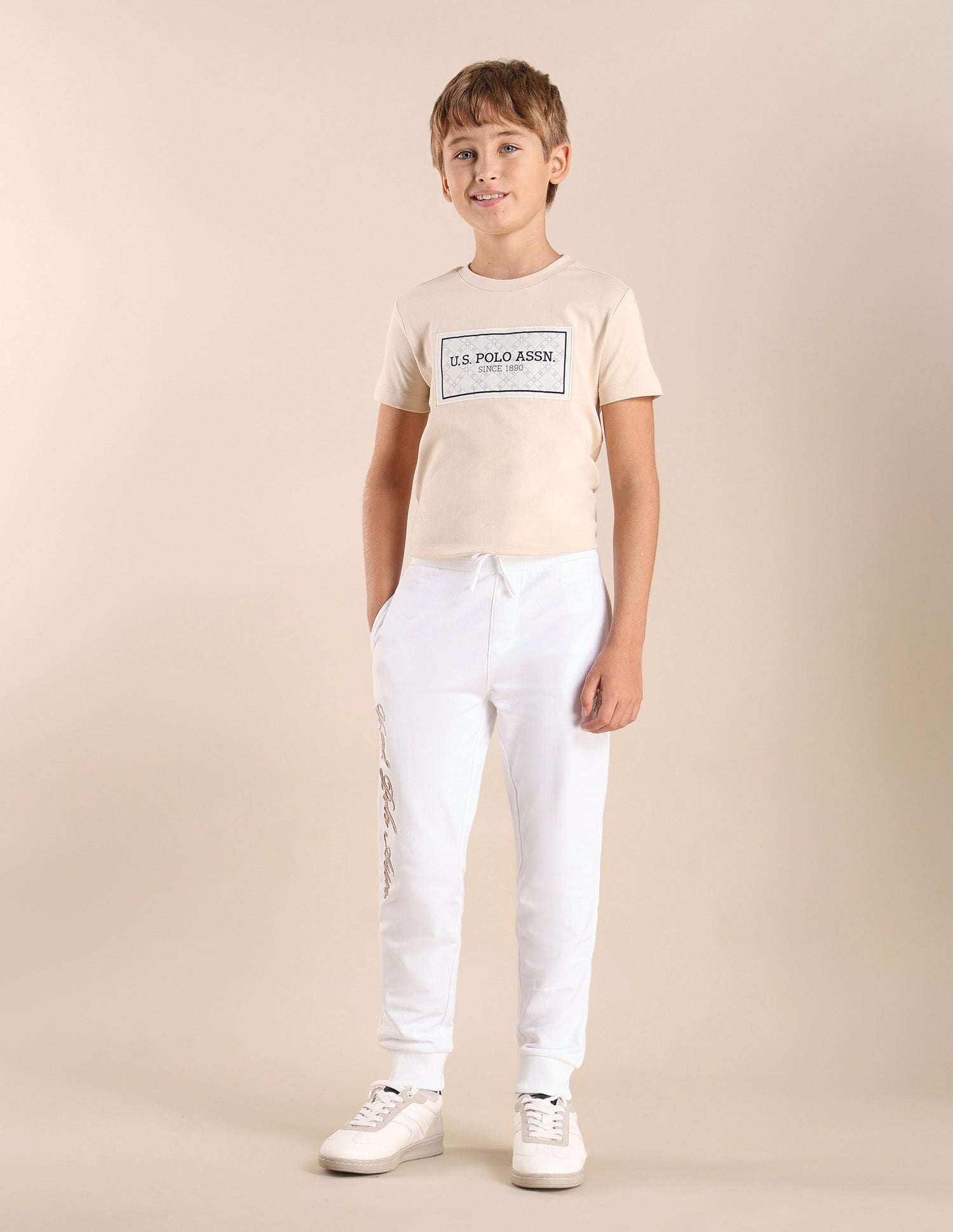 Boys Brand Embroidered Track Pants White - U.S. POLO ASSN. | Large