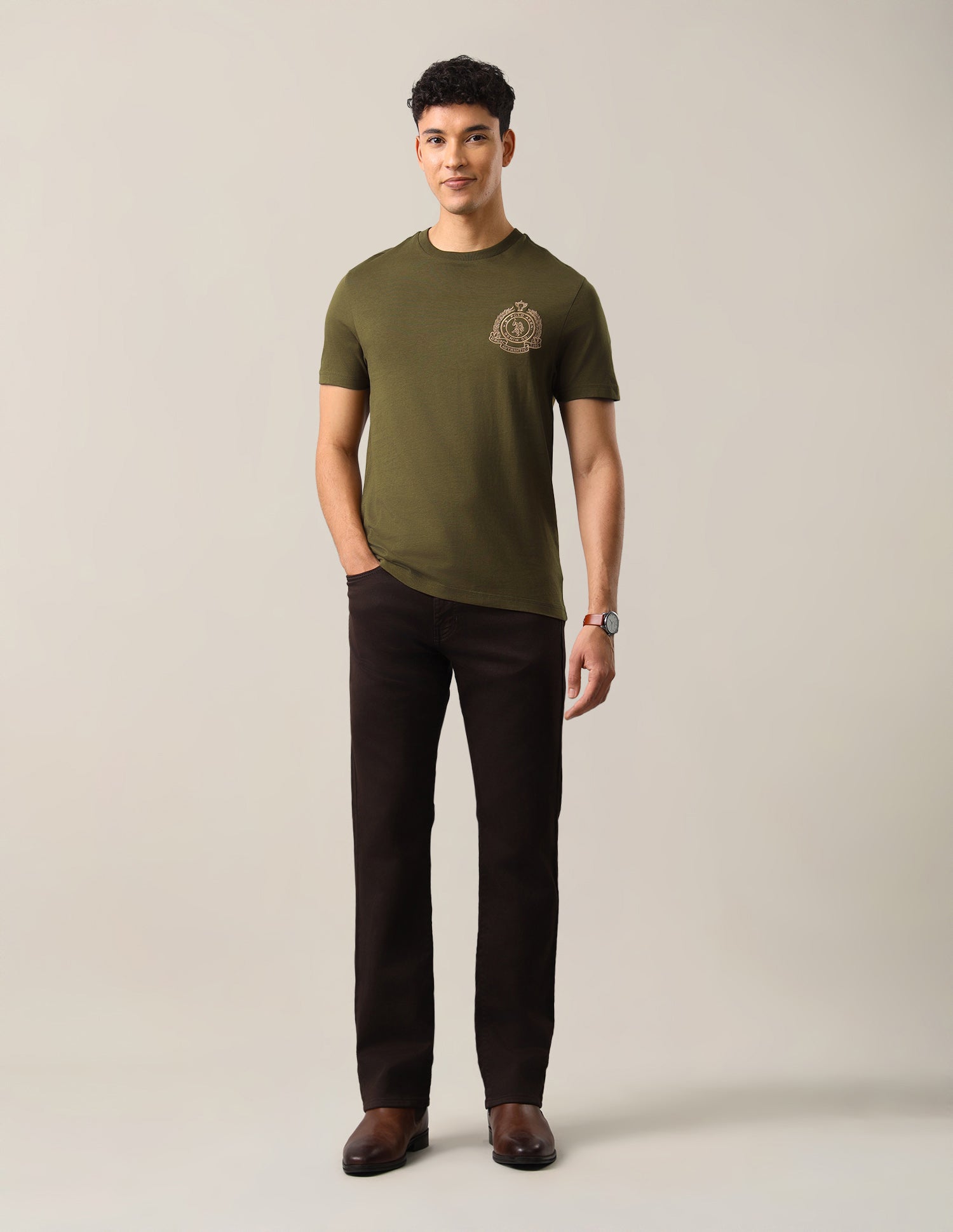 Solid Regular Fit T-Shirt Olive - U.S. Polo Assn. India | Large