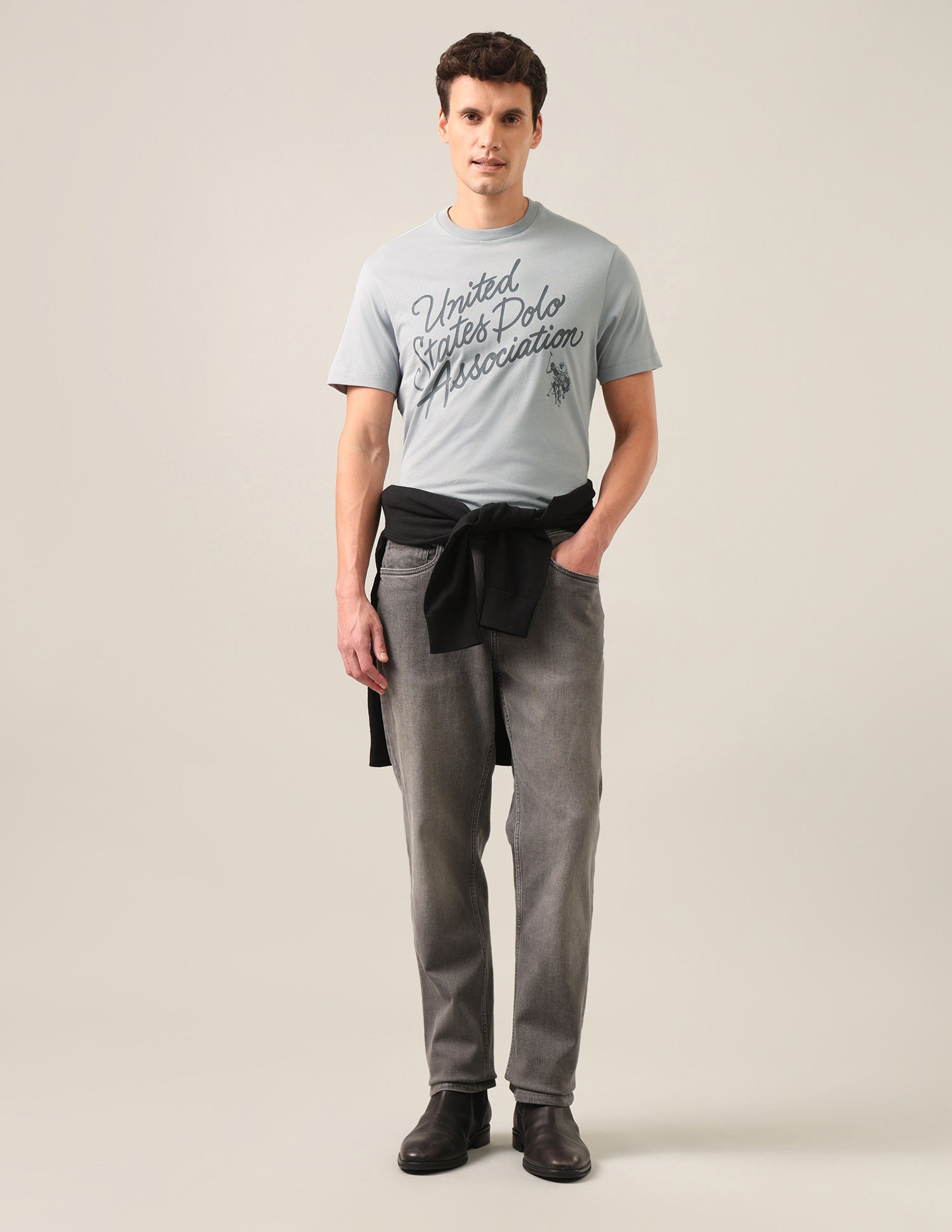 Typographic Brand Printed Regular Fit T-Shirt Grey - U.S. Polo Assn. India | Large