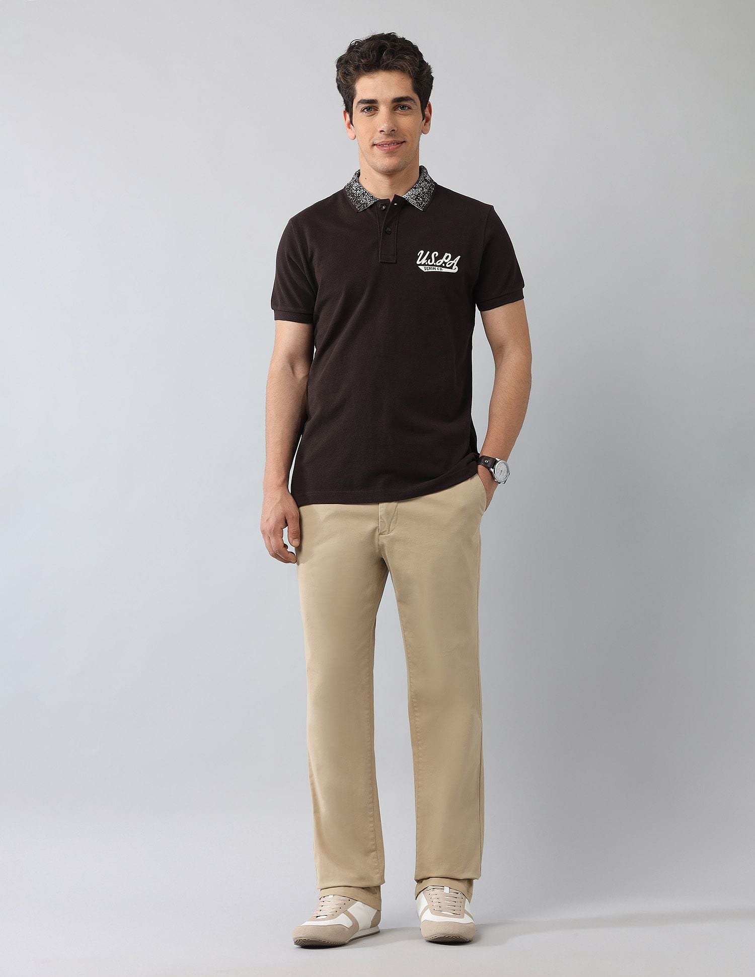Muscle Fit Brand Printed Polo Shirt Dark Brown - U.S. Polo Assn. India | Large