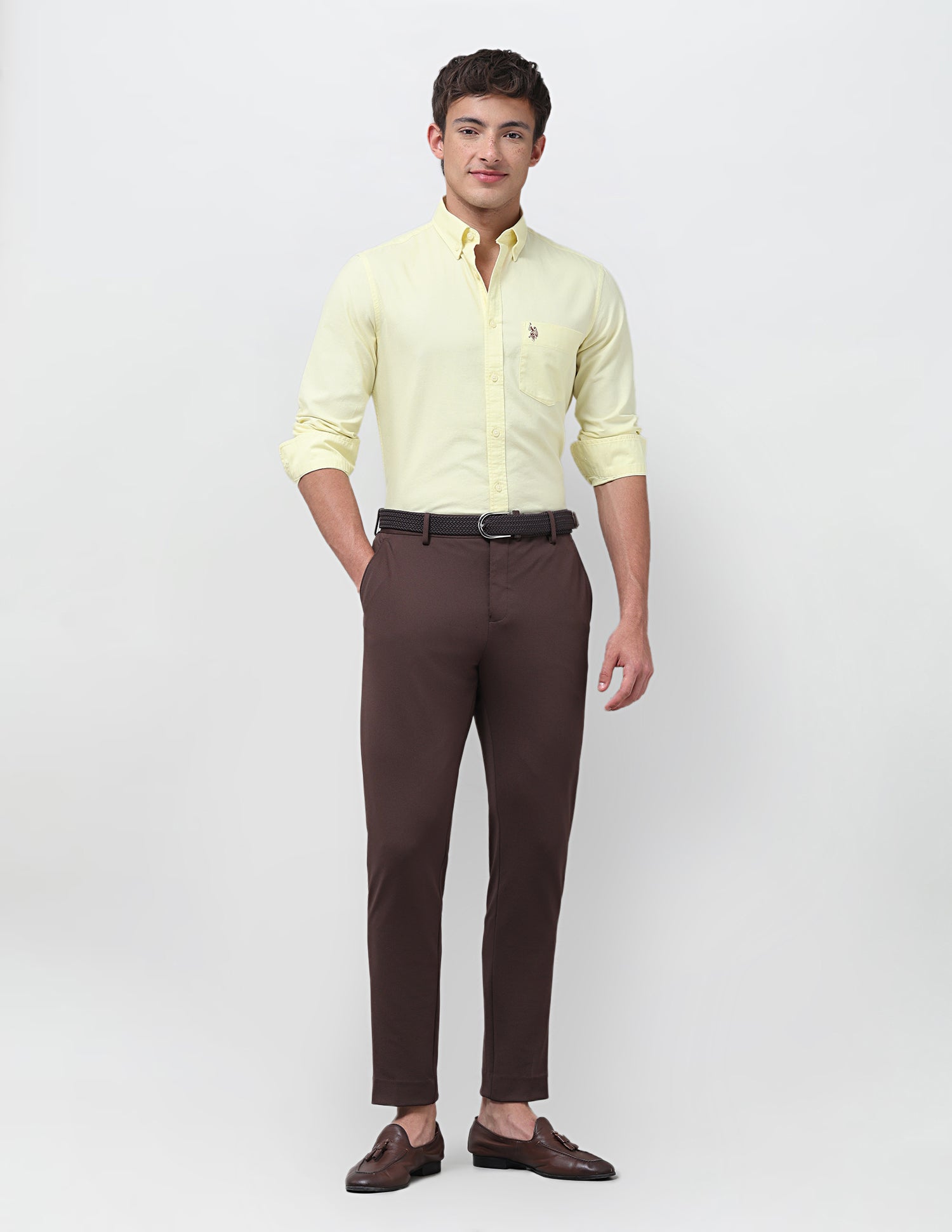 Tailored Fit Oxford Button Down Shirt Light Yellow - U.S. Polo Assn. India | Large