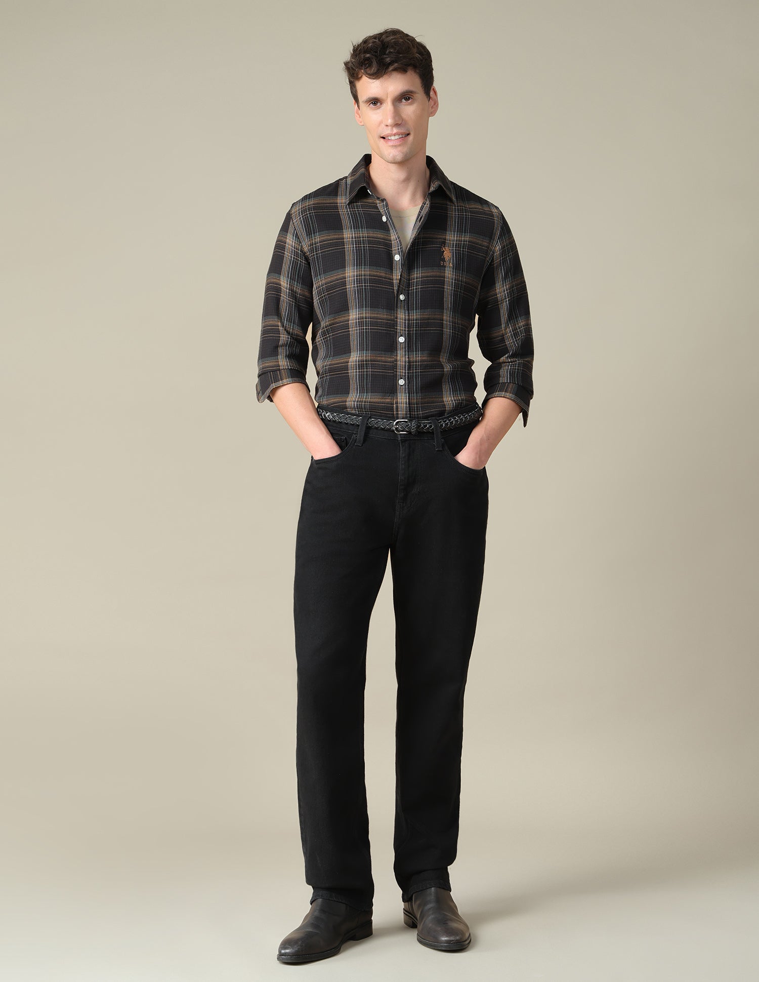 Tartan Checked Twill Shirt Black - U.S. Polo Assn. India | Large