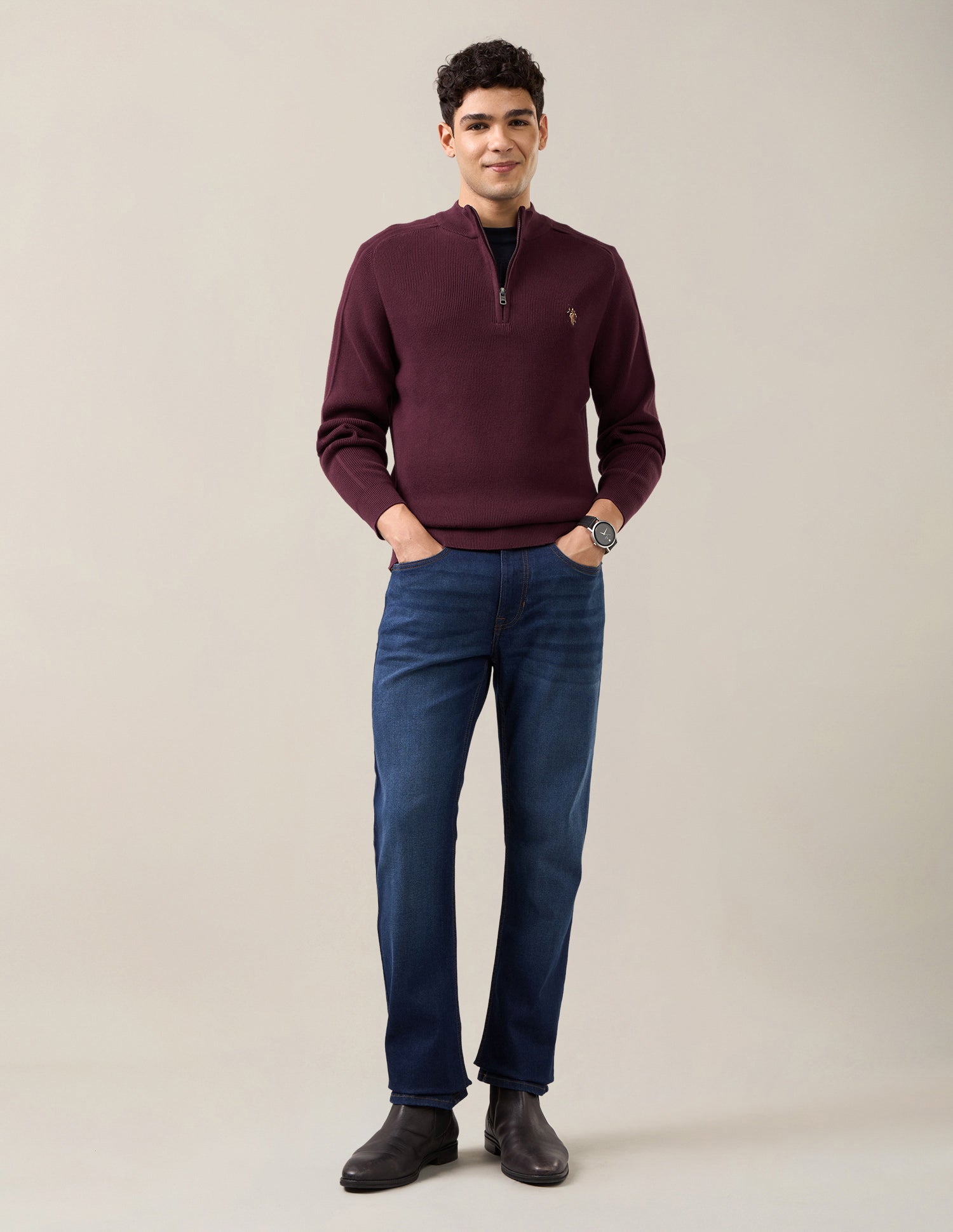 Solid Regular Fit Sweater Maroon - U.S. Polo Assn. India | Large